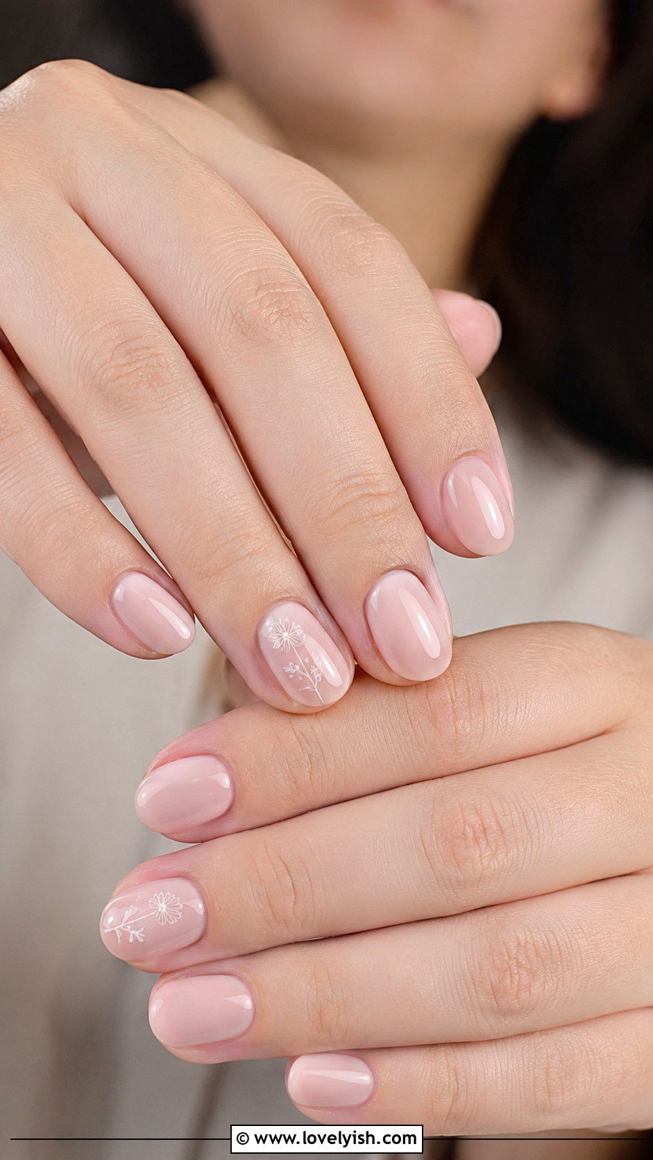 Nude Nails with Tiny White Floral Accent - 50 work appropriate nails - 50 work appropriate nails