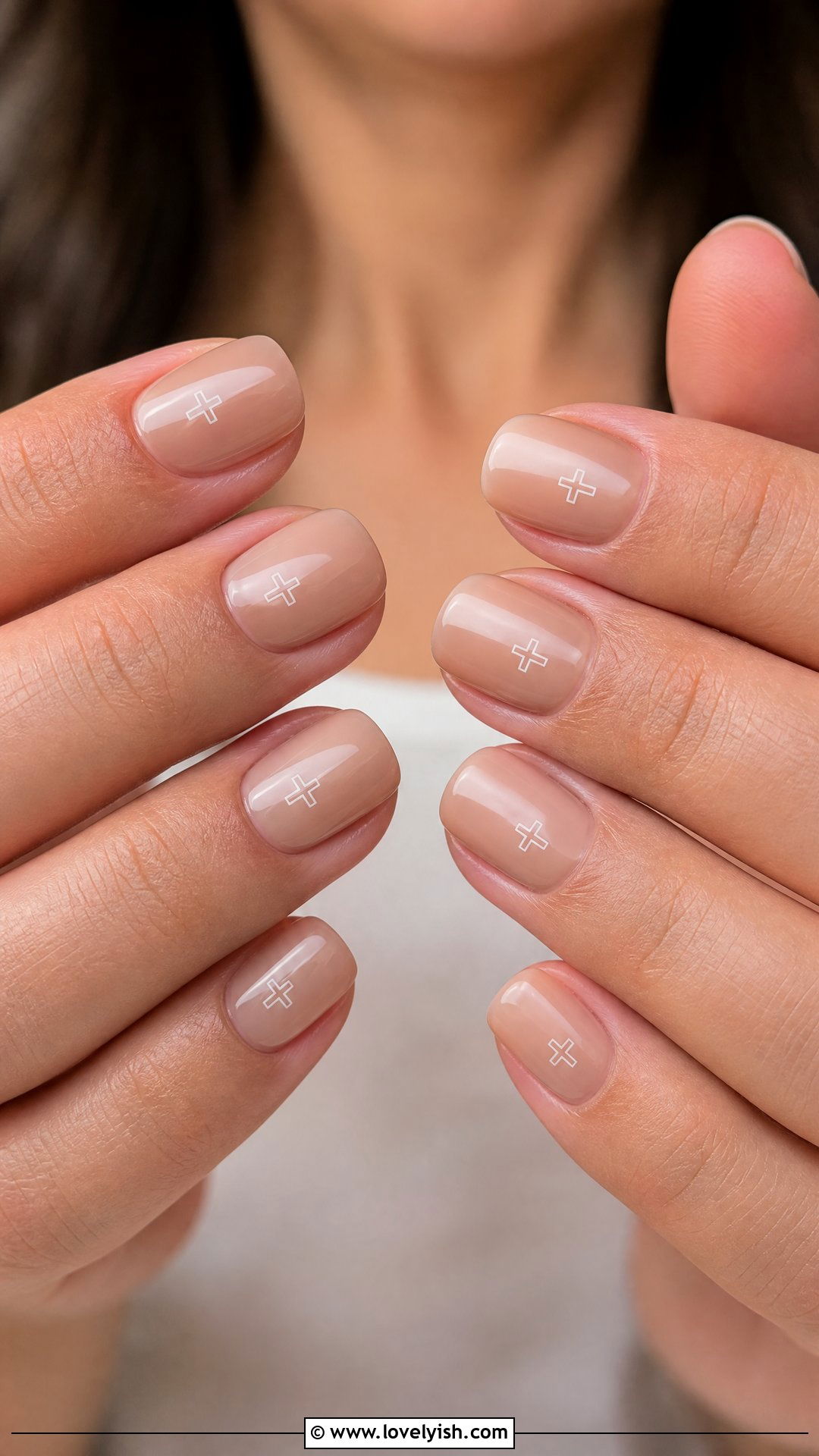 Nude Nails with White Cross Outline - 42 minimalist nail art - 42 minimalist nail art