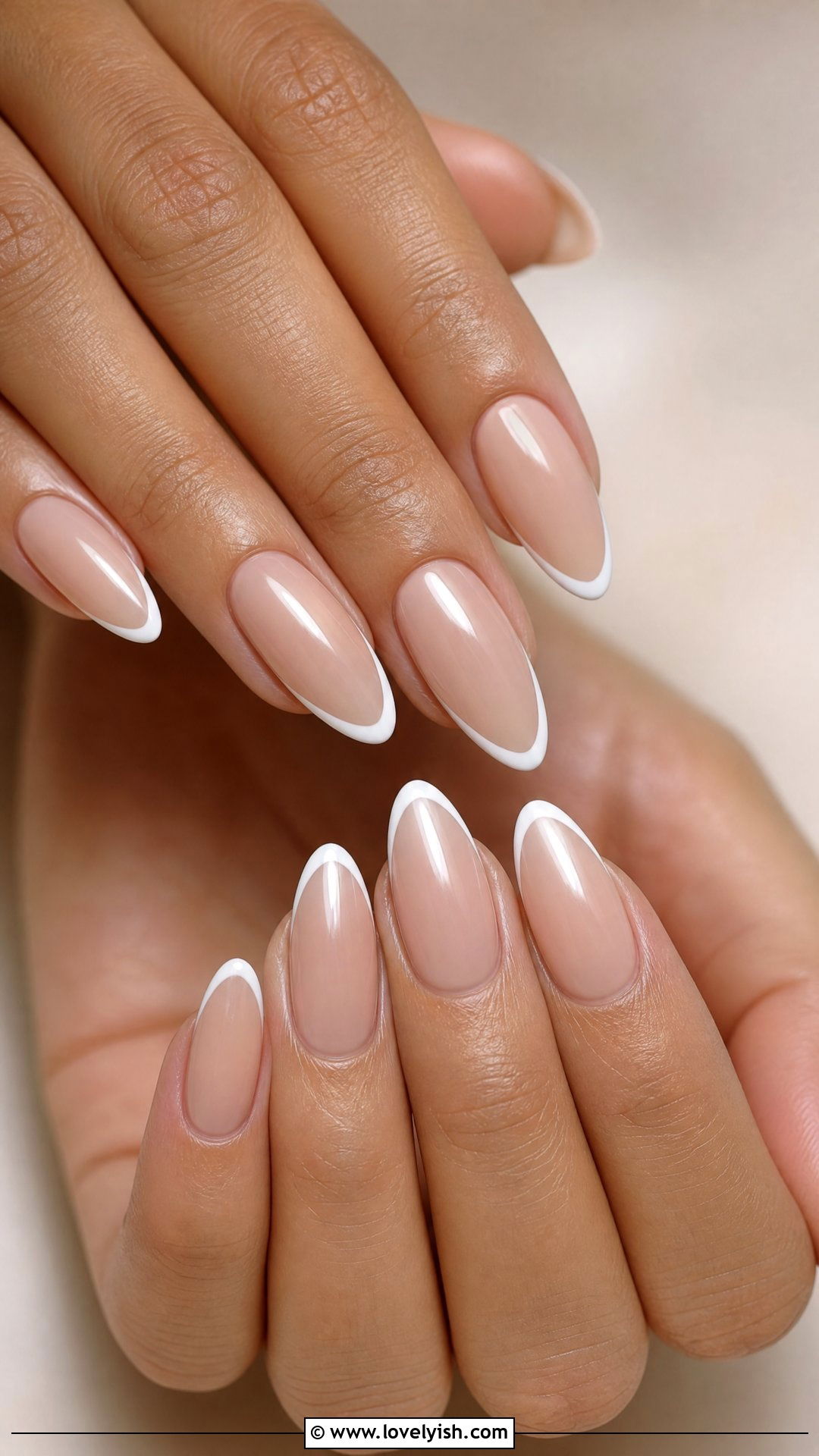 Nude Nails with White Outline Tips - 38 simple nail art designs - 38 simple nail art designs