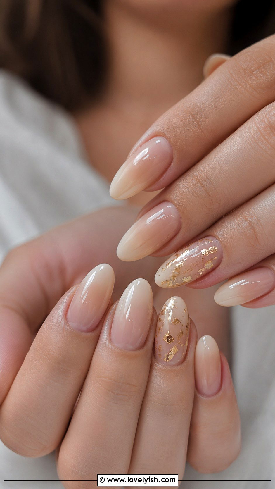Nude Ombre with Gold Foil Accent - 50 unique nail designs - 50 unique nail designs