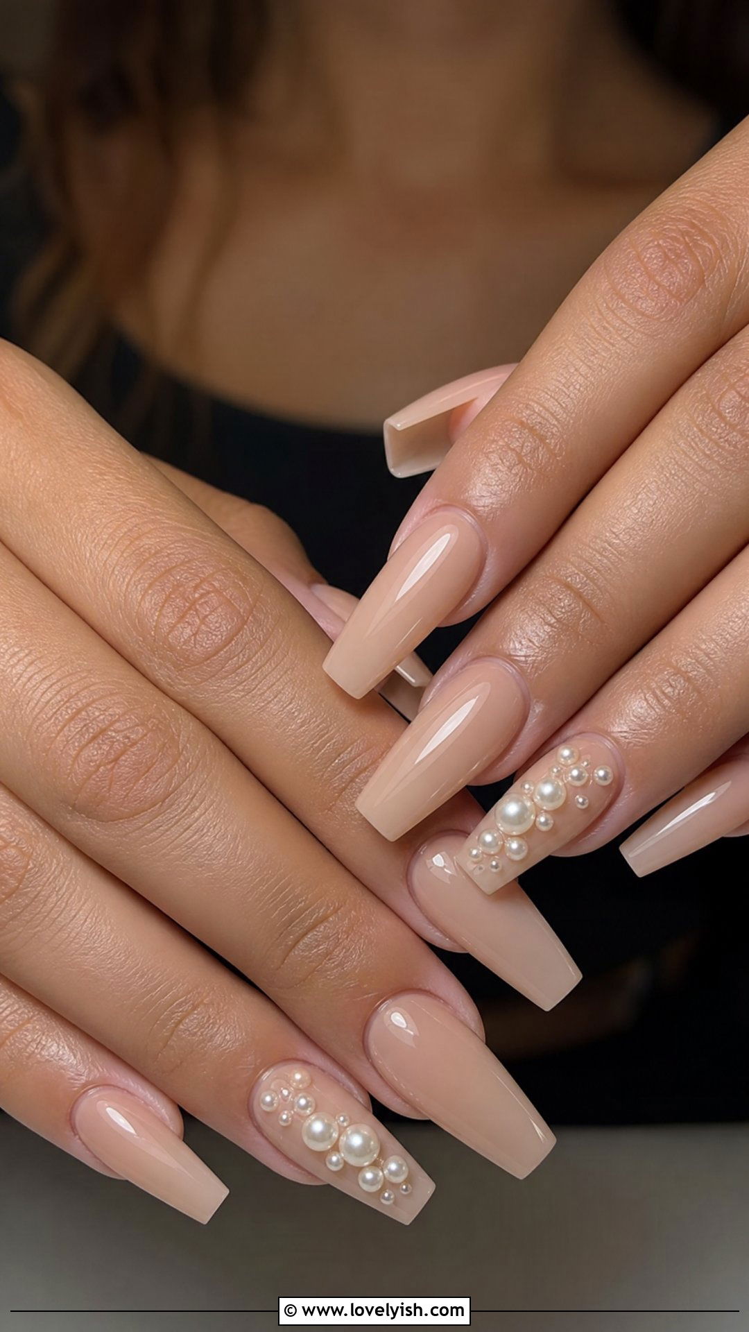 Nude Pearl Accent Acrylic Nails - 42 acrylic nail designs - 42 acrylic nail designs