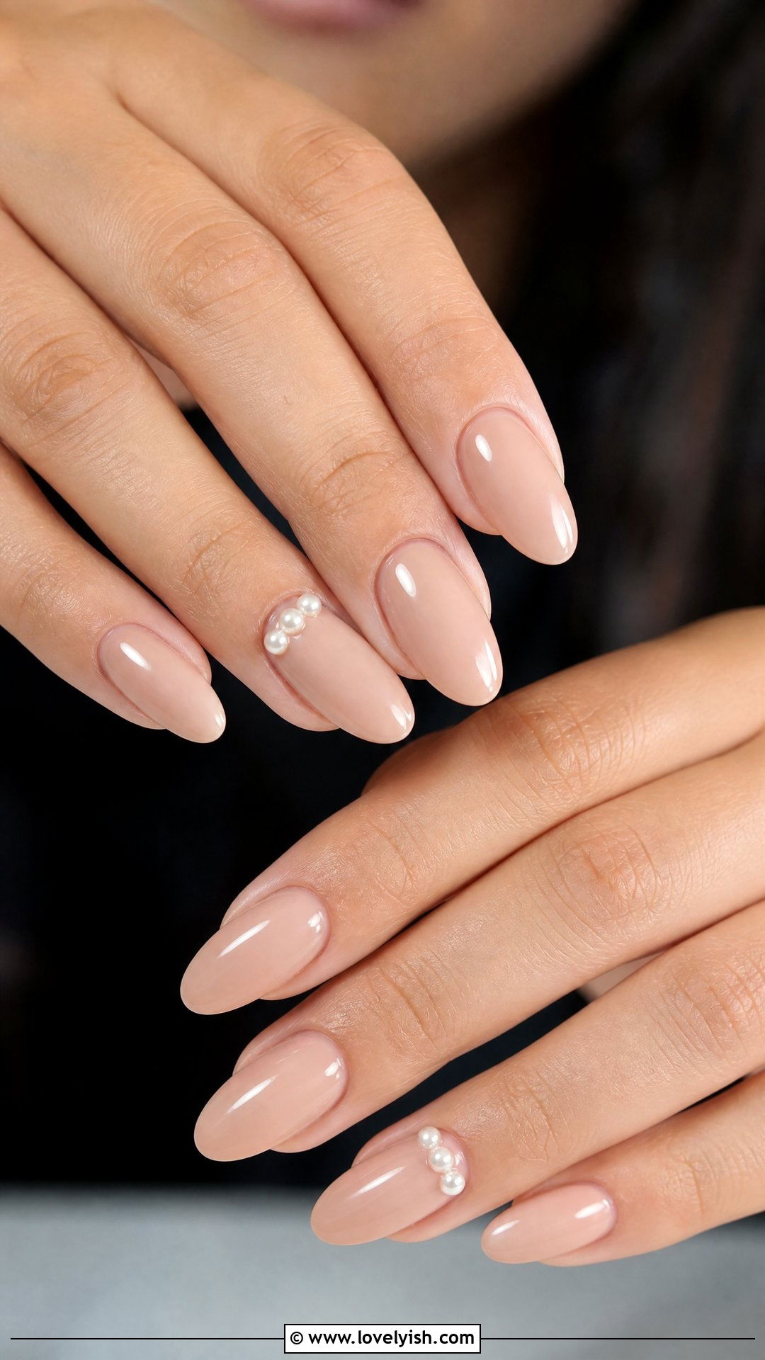 Nude Pearl Accent Nails - 50 pictures of nail designs - 50 pictures of nail designs