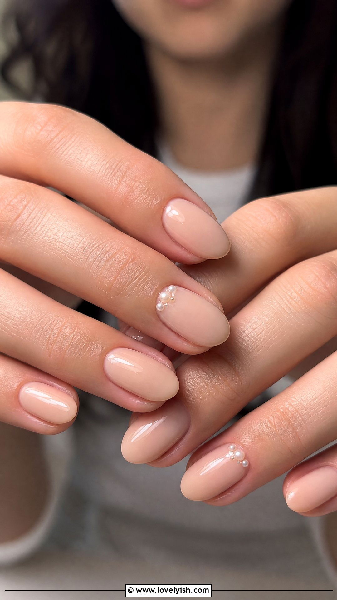 Nude Pearl Accent Nails - 44 nails designs - 44 nails designs