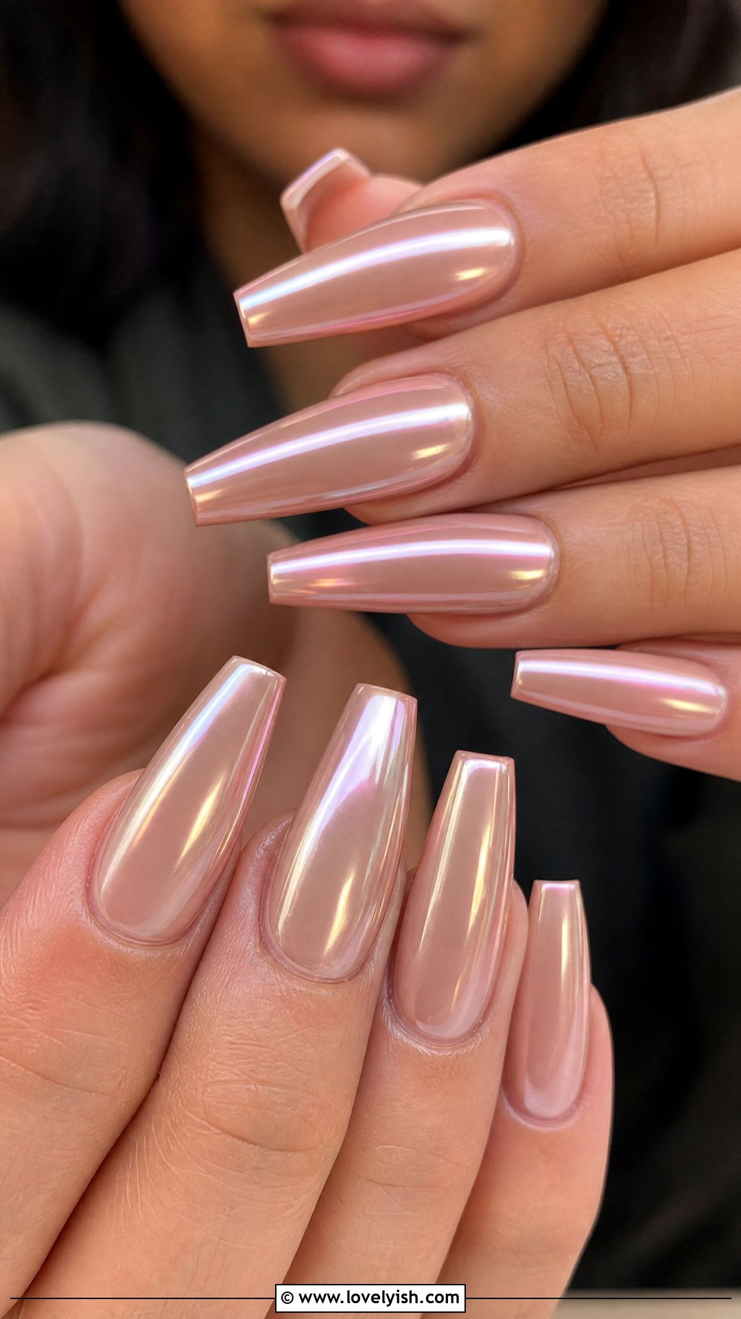 Nude Pink Chrome Coffin Nails - 50 coffin nails - 50 coffin nails