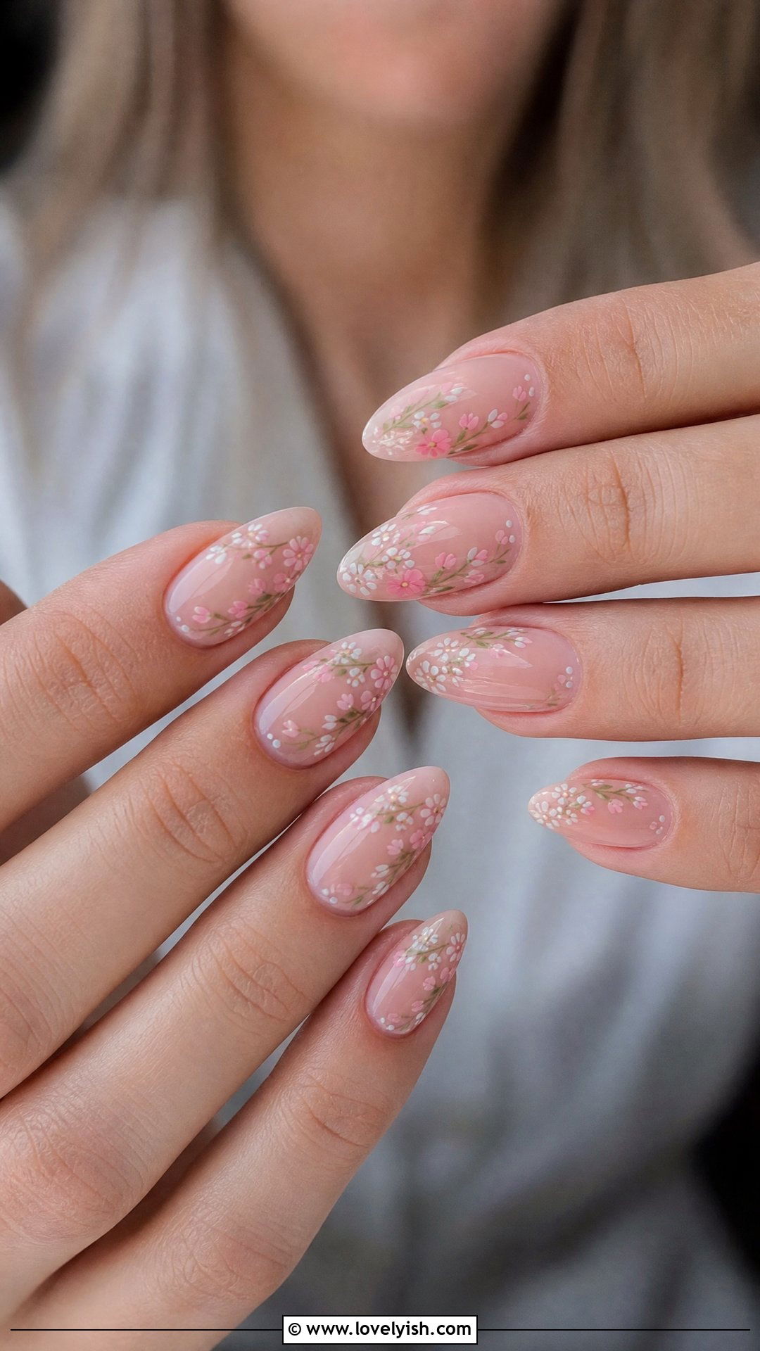 Nude Pink Micro Floral Nails - 25 beautiful nail designs - 25 beautiful nail designs
