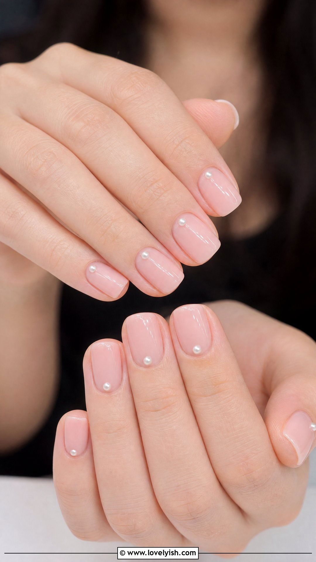 Nude Pink Nails With Single Pearl Accents - 50 pearl nails - 50 pearl nails