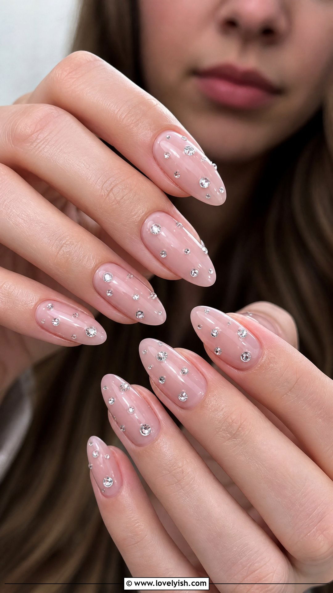 Nude Pink Scattered Diamond Nails - 50 diamond nails - 50 diamond nails