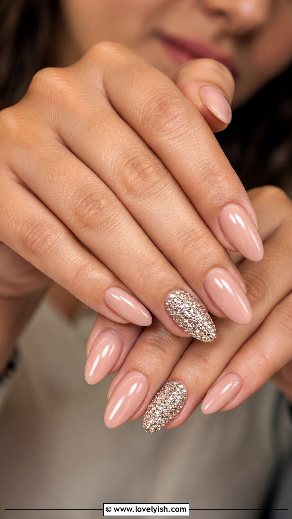 Nude Pink With Diamond Accent Nails - 50 luxury nails - 50 luxury nails
