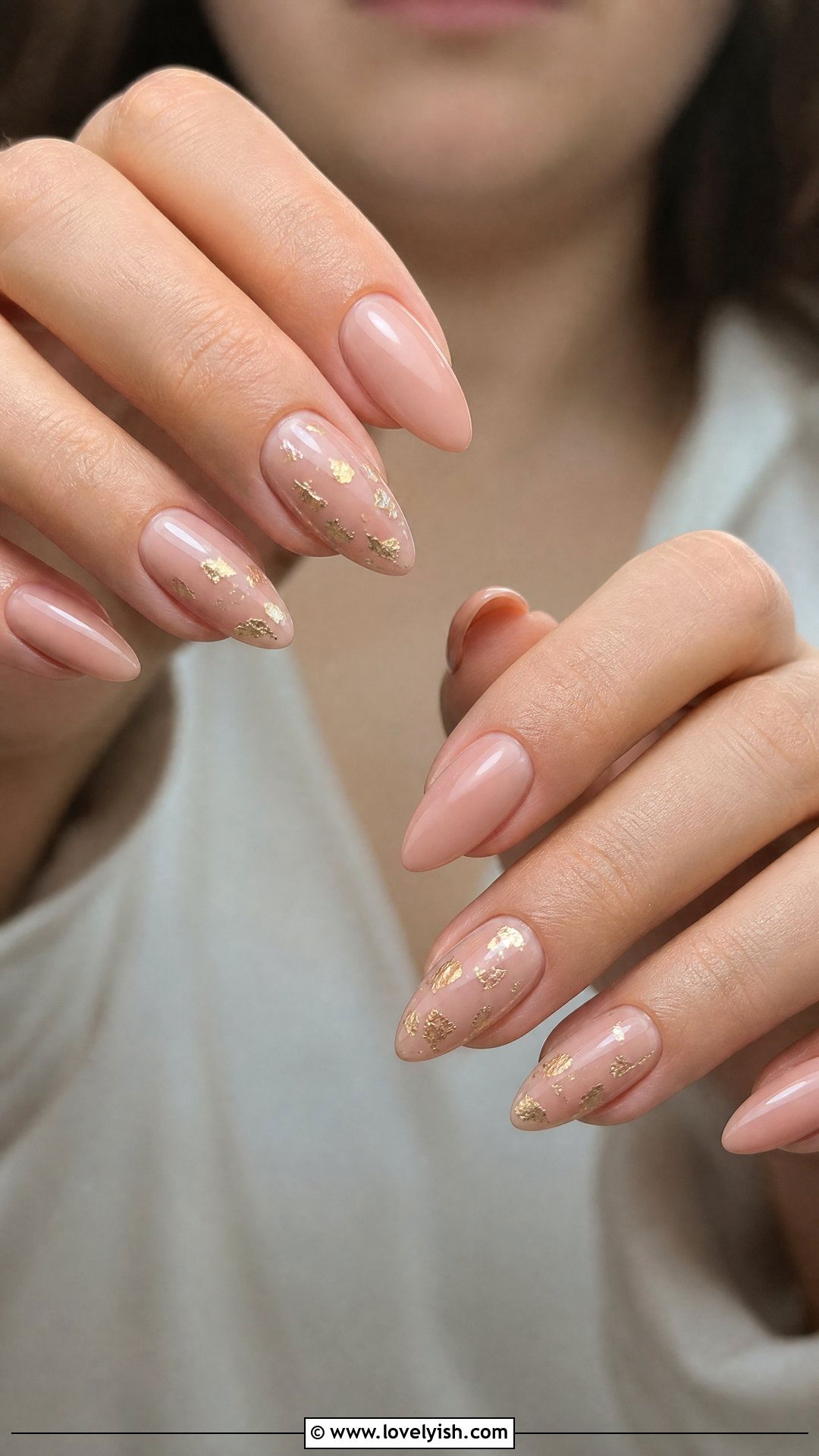 Nude Pink with Gold Foil Nails - 50 simple spring nail designs - 50 simple spring nail designs