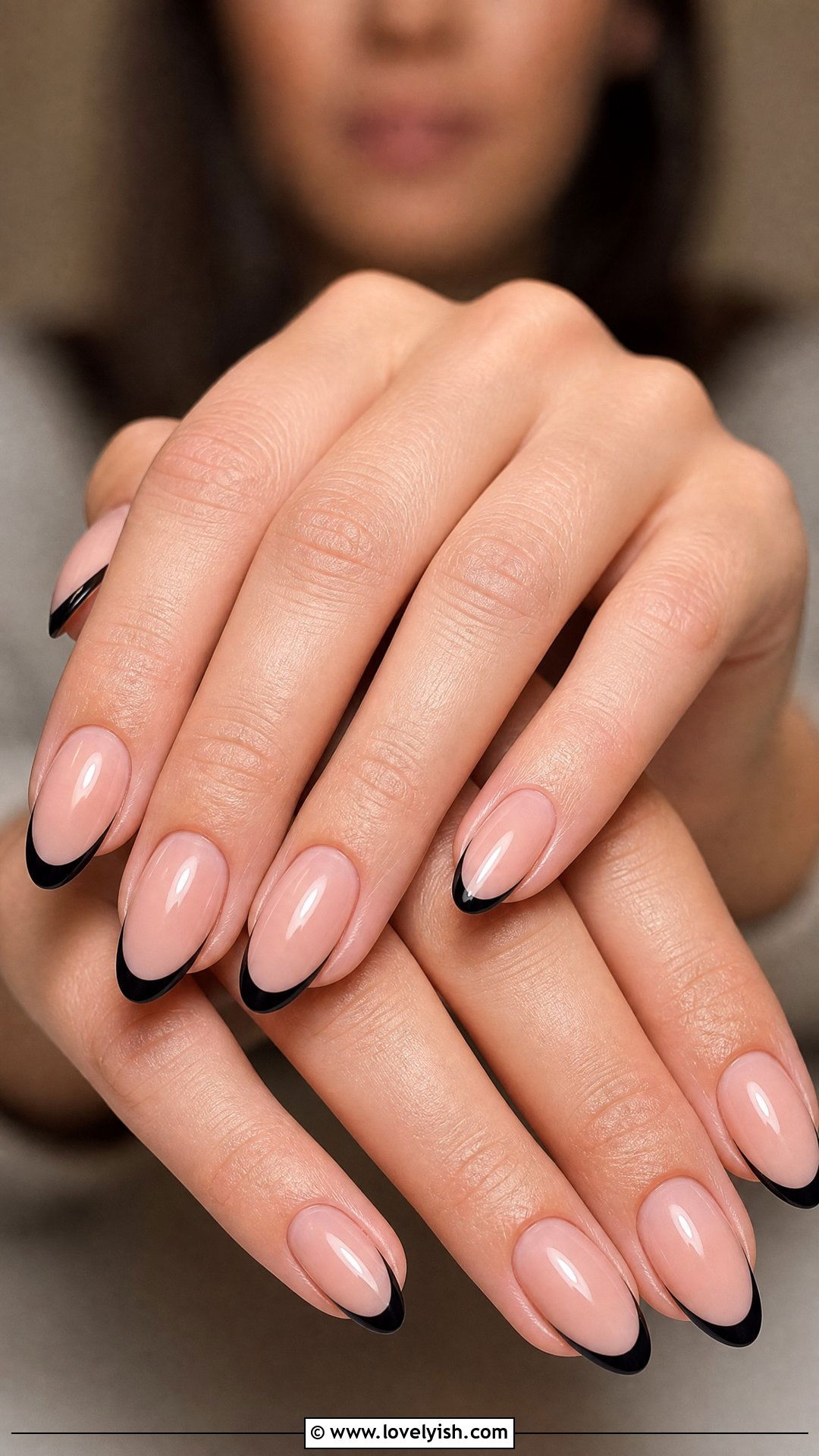 Nude Polygel Nails with Black French Tips - 50 polygel nails - 50 polygel nails