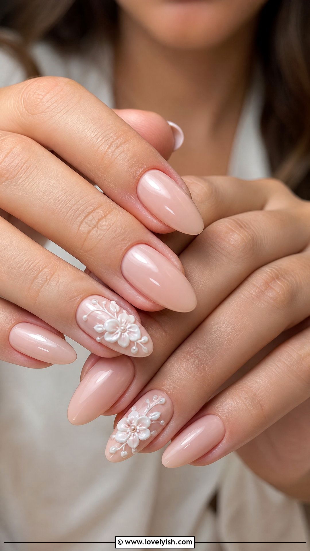 Nude With 3D Floral Engagement Nails - 50 engagement nails - 50 engagement nails