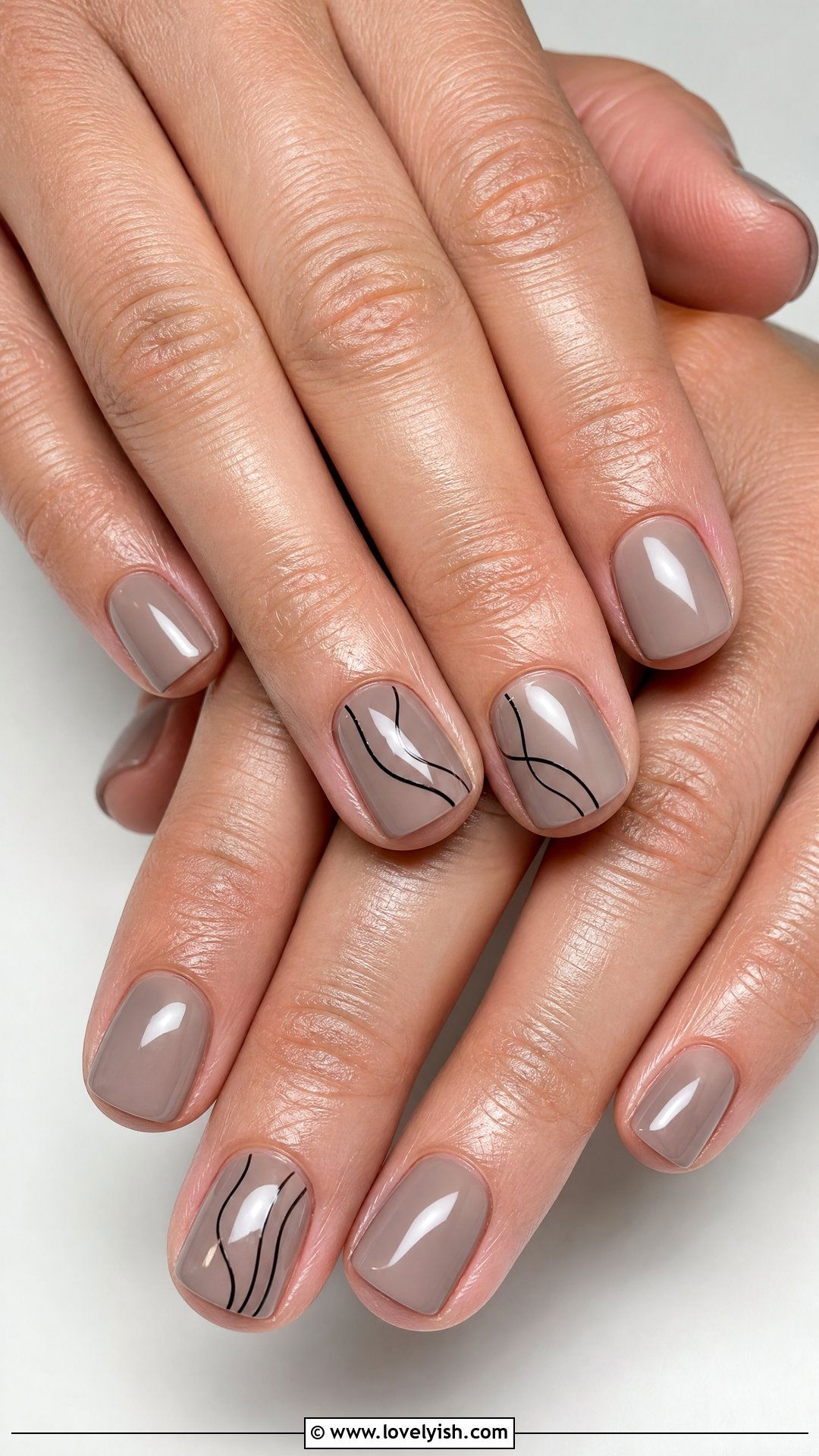 Nude With Black Line Art Short Square Nails - 50 short square nails - 50 short square nails
