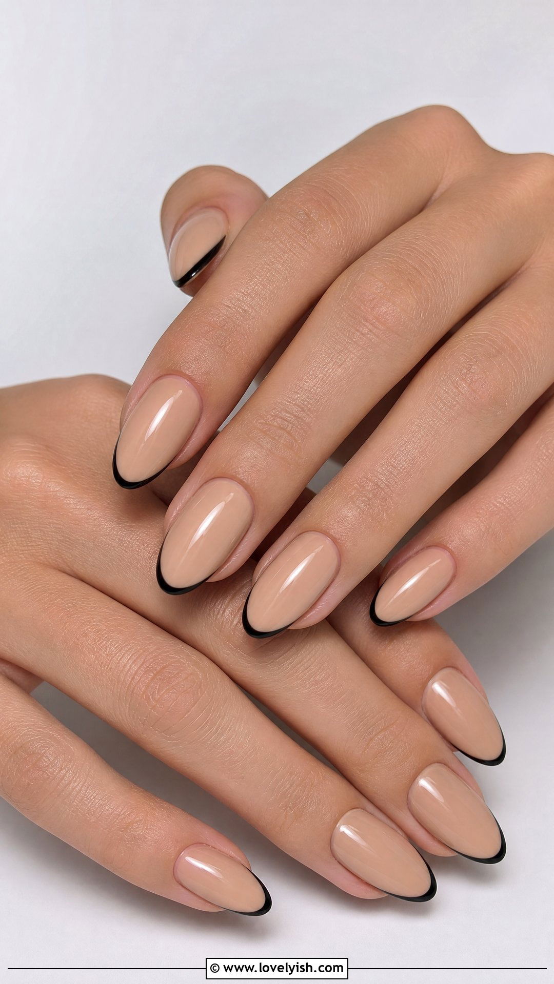 Nude With Black Micro French Nails - 50 elegant nails - 50 elegant nails