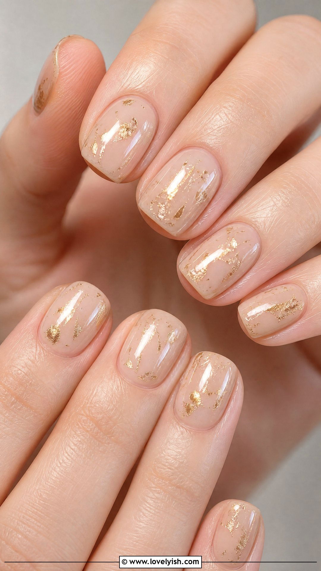 Nude With Gold Foil Gel Nails - 50 gel manicure - 50 gel manicure