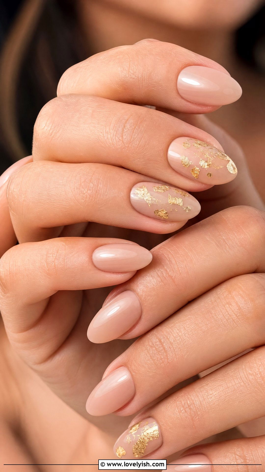 Nude With Gold Foil Nails - 25 mothers day nail designs - 25 mother's day nail designs
