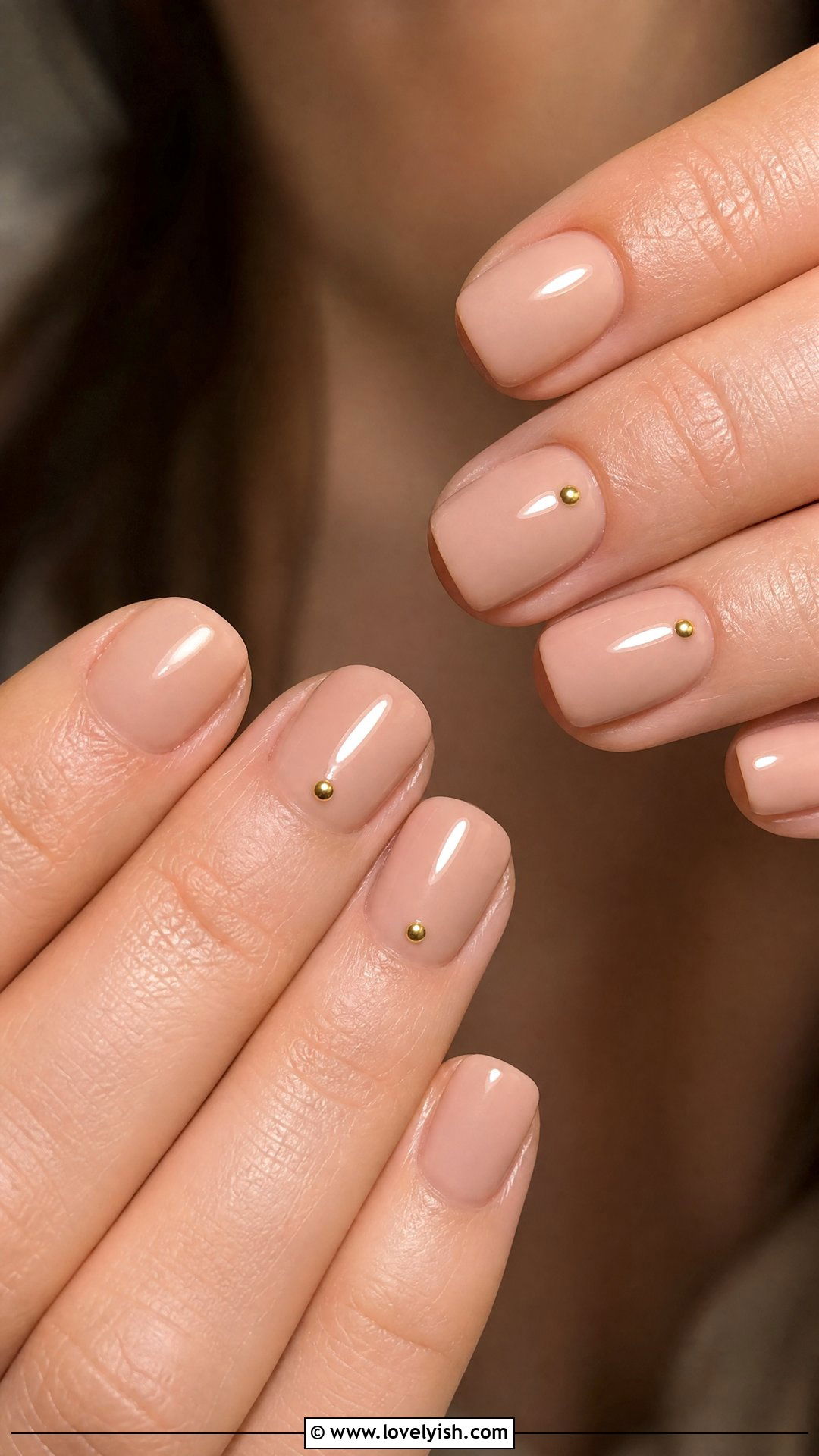 Nude With Gold Stud Accent Short Square Nails - 50 short square nails - 50 short square nails