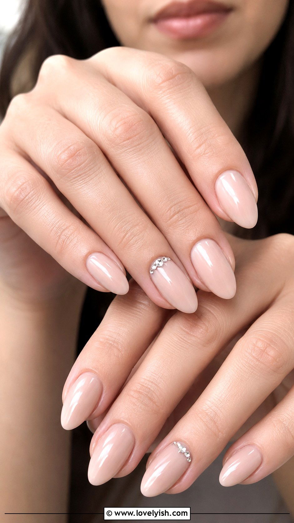 Nude With Rhinestone Accent Nails - 50 trendy simple nail designs - 50 trendy simple nail designs