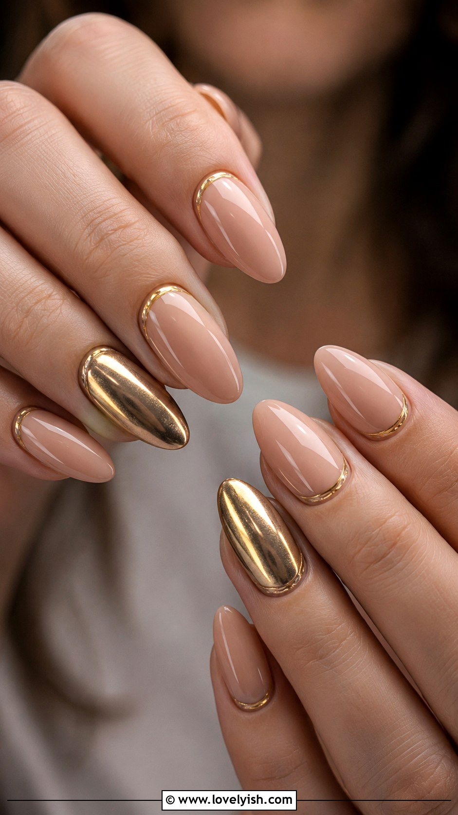 Nude and Gold UV Gel Nails - 50 uv gel nails - 50 uv gel nails