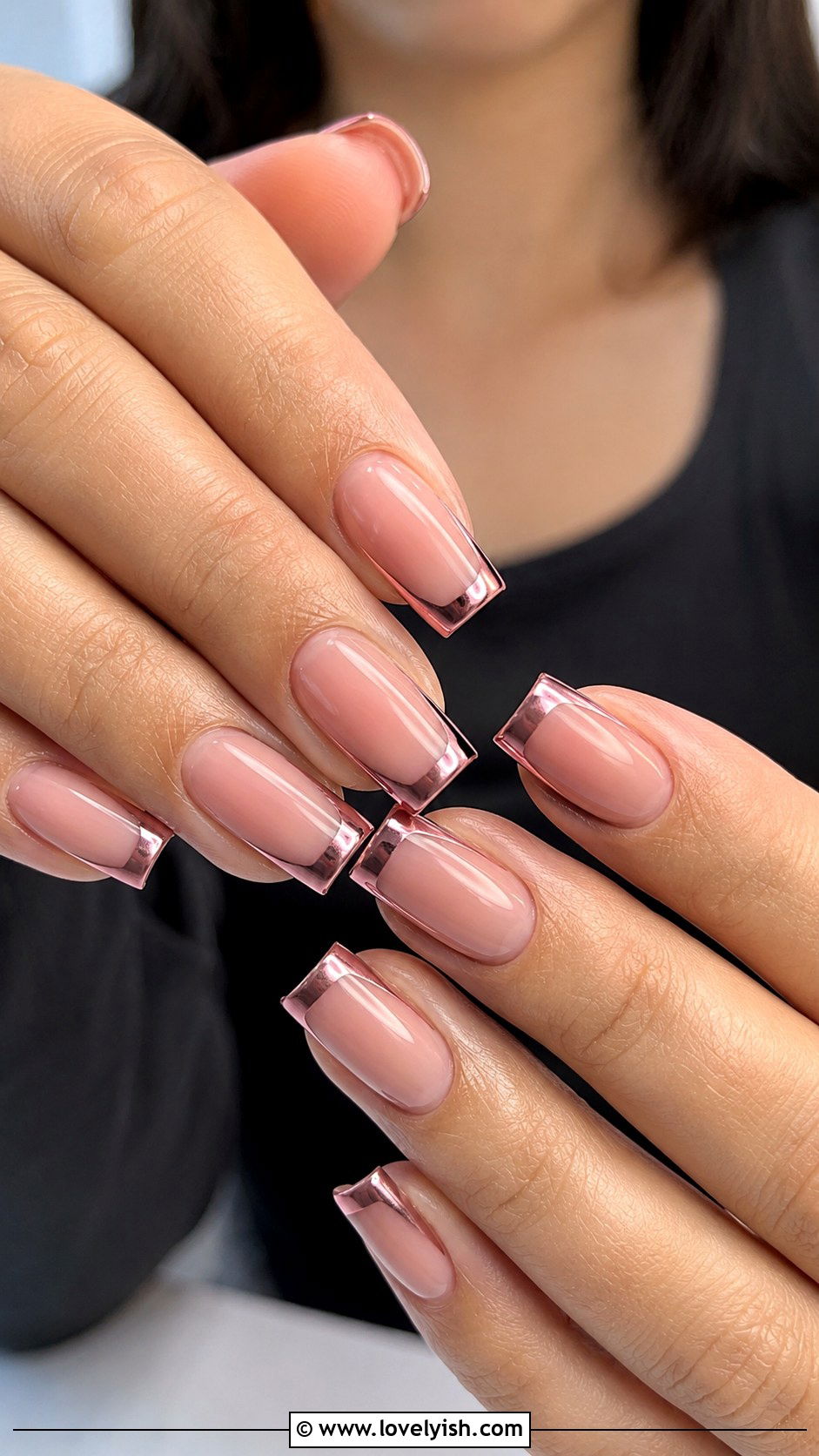 Nude and Pink Chrome French Tip Nails - 50 pink chrome nails - 50 pink chrome nails