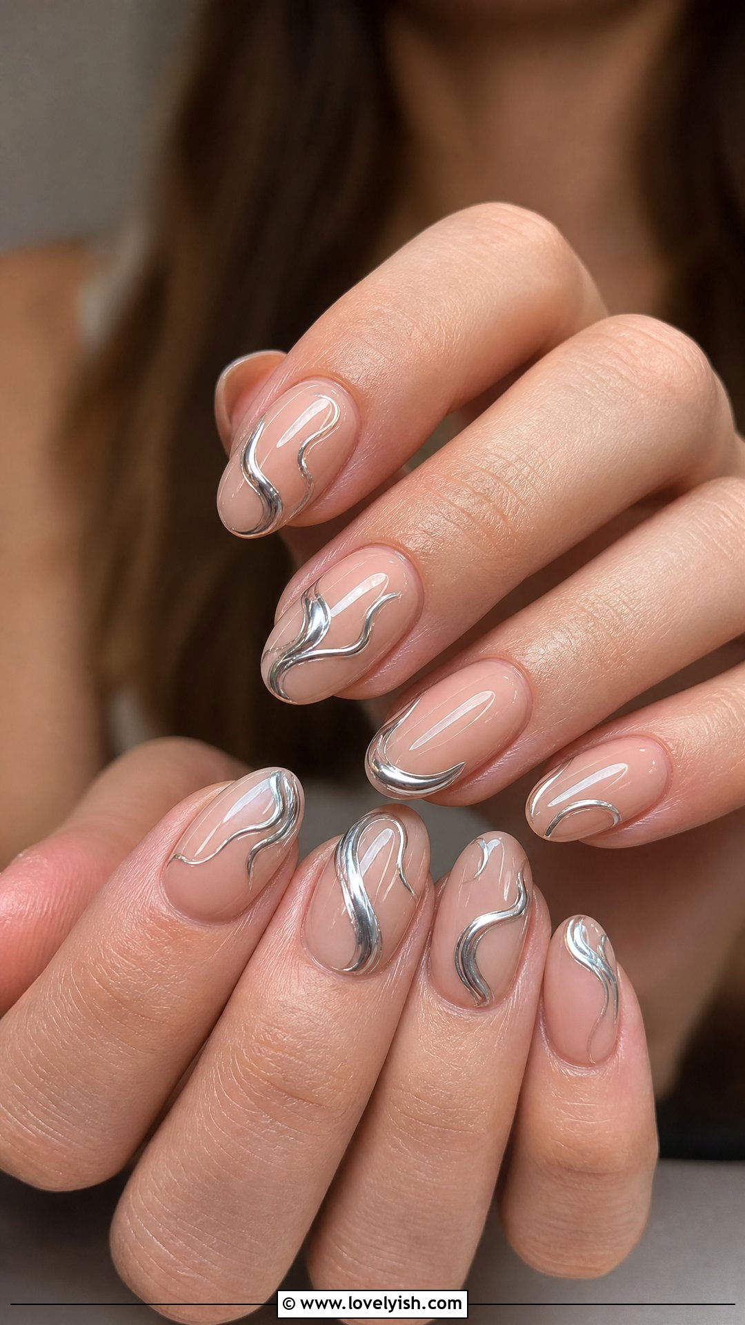 Nude and Silver Swirl Nails - 25 silver nail designs - 25 silver nail designs
