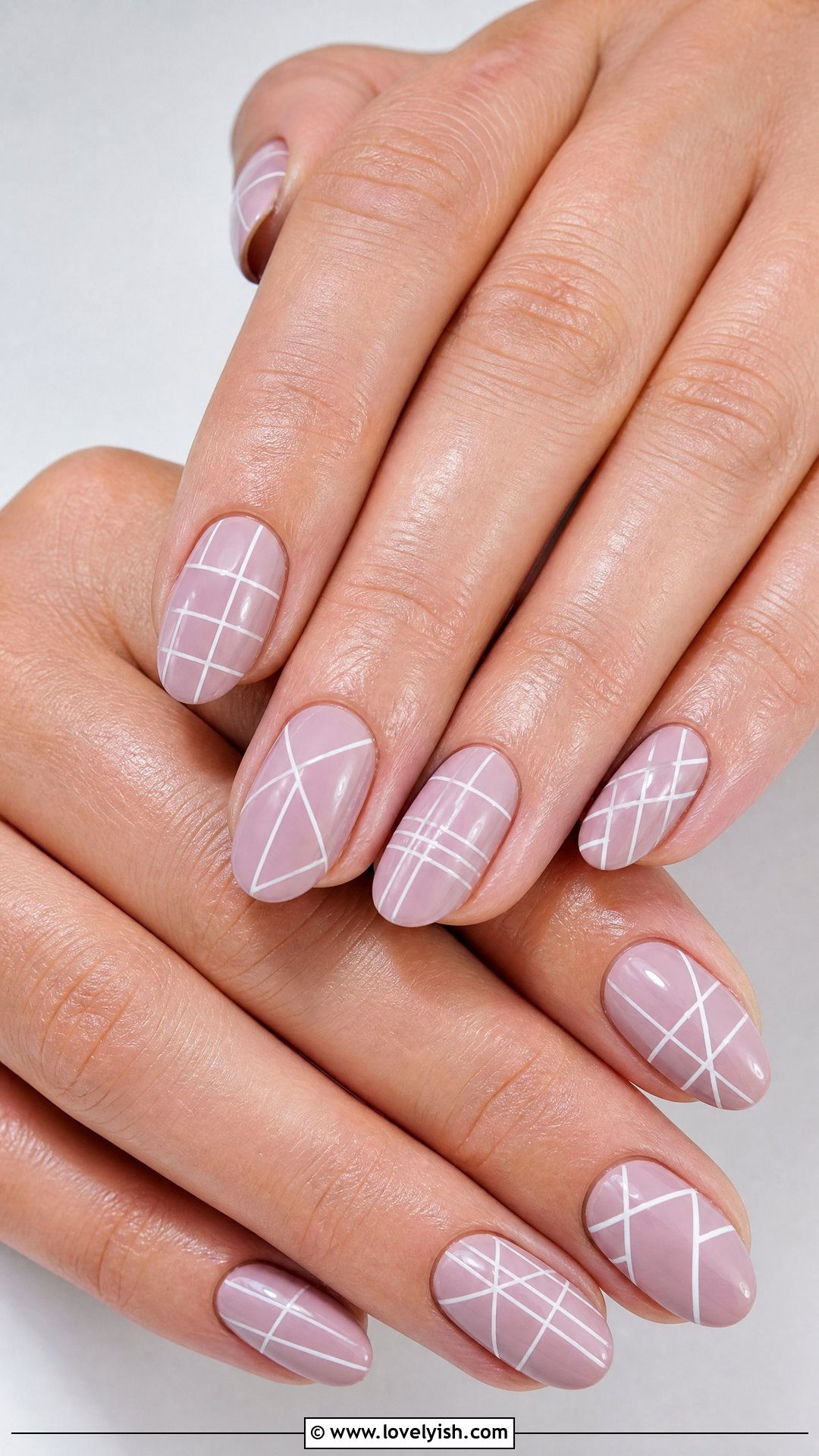 Nude and White Thin Line Geometric Nails - 50 geometric nails - 50 geometric nails