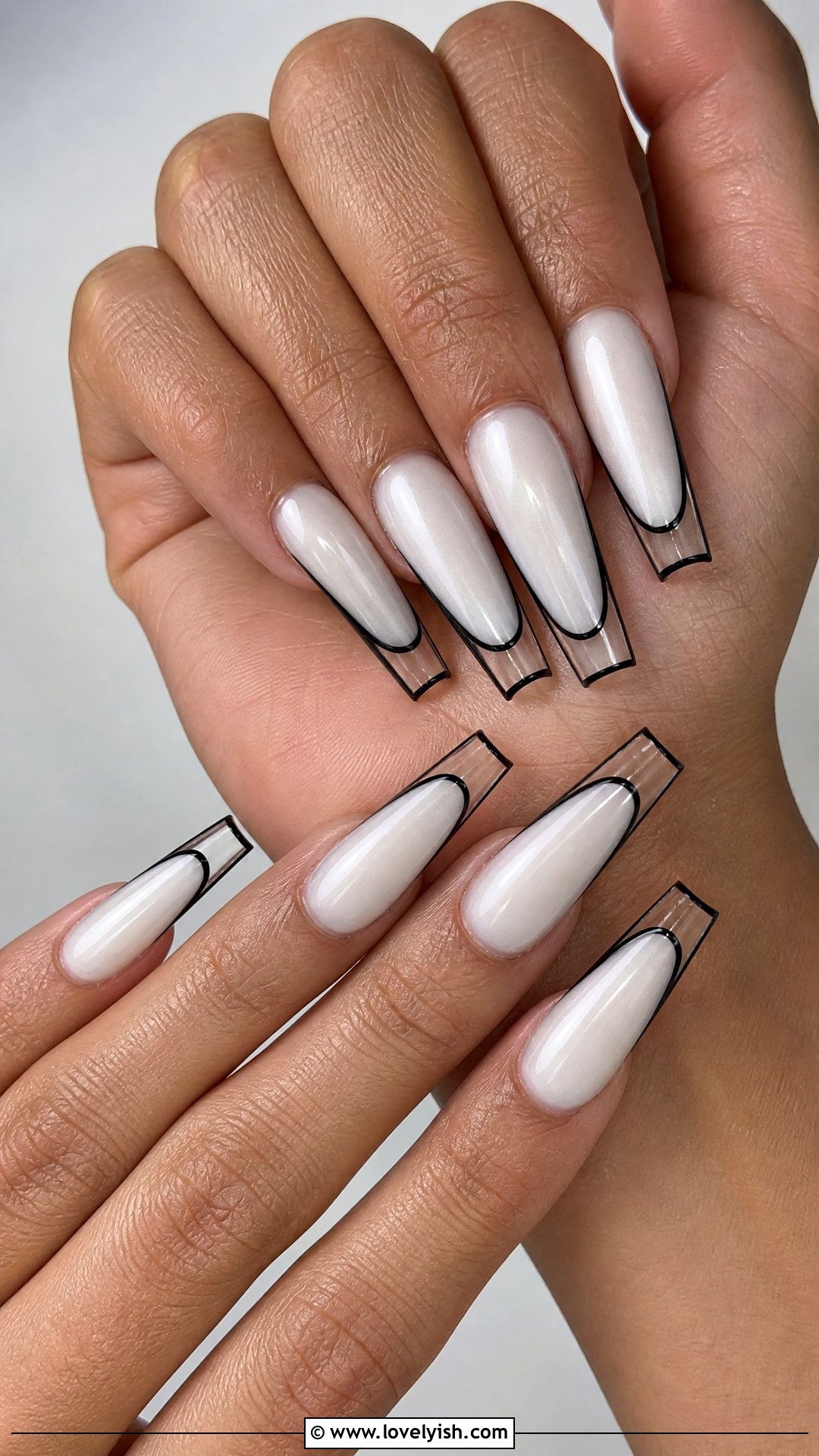 Nude with Black Outline French Baddie Nails - 50 baddie nails - 50 baddie nails