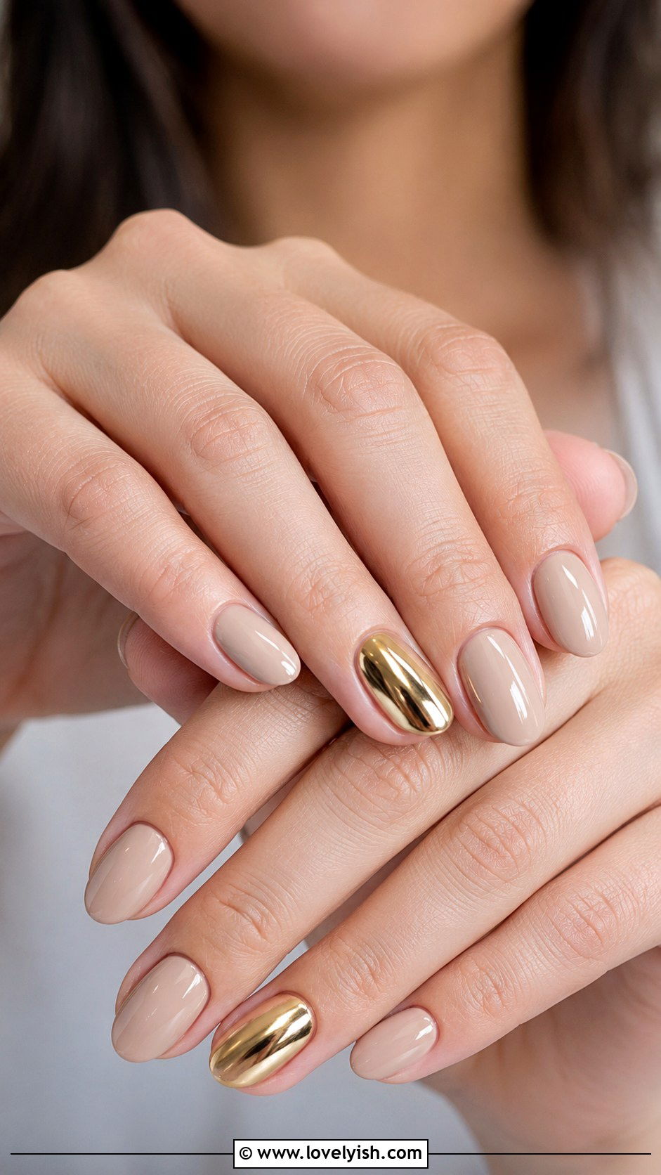 Nude with Gold Chrome Accent Nails - 50 gold chrome nails - 50 gold chrome nails