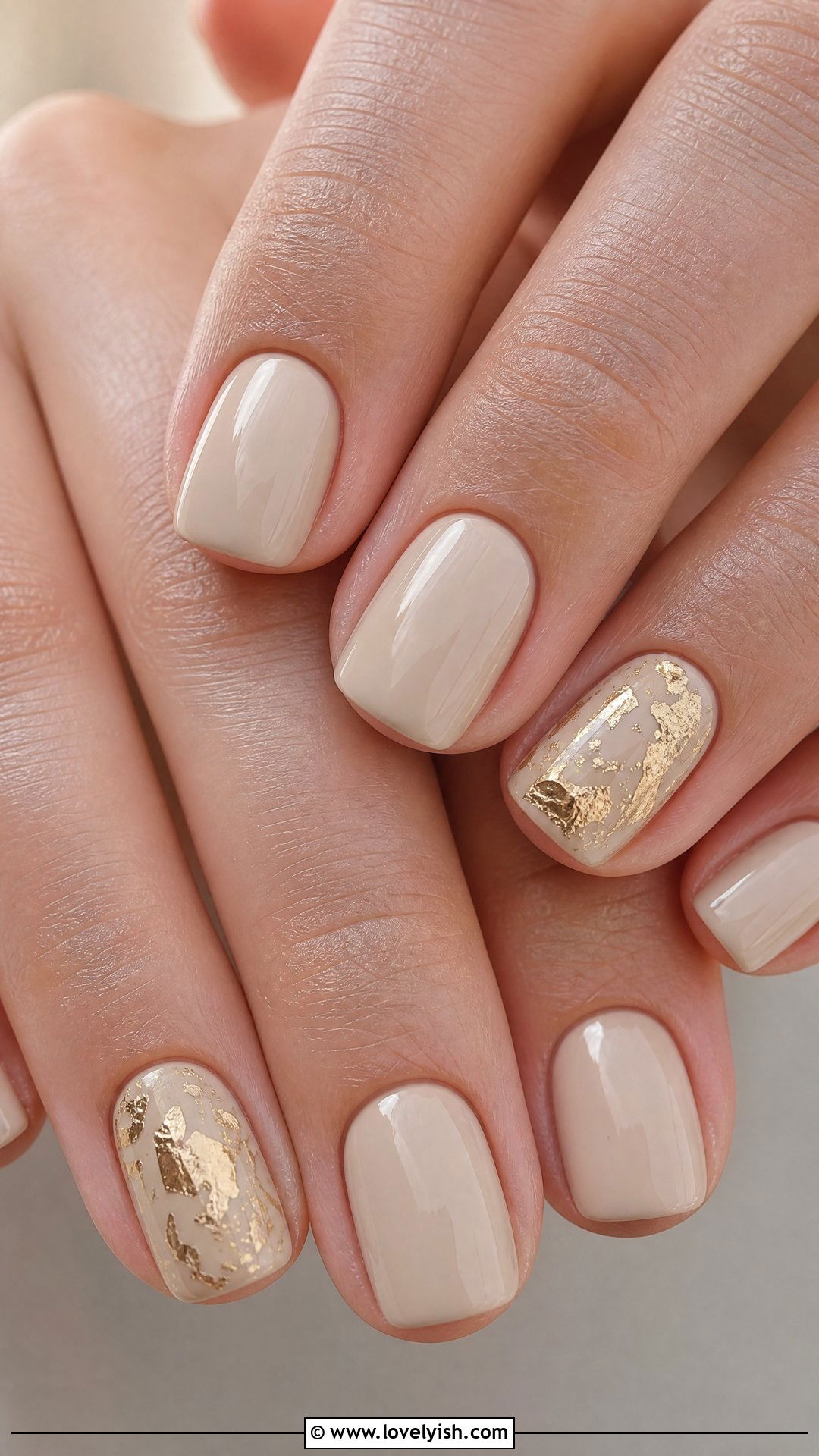 Nude with Gold Foil Short Coffin Nails - 38 short coffin nail designs - 38 short coffin nail designs