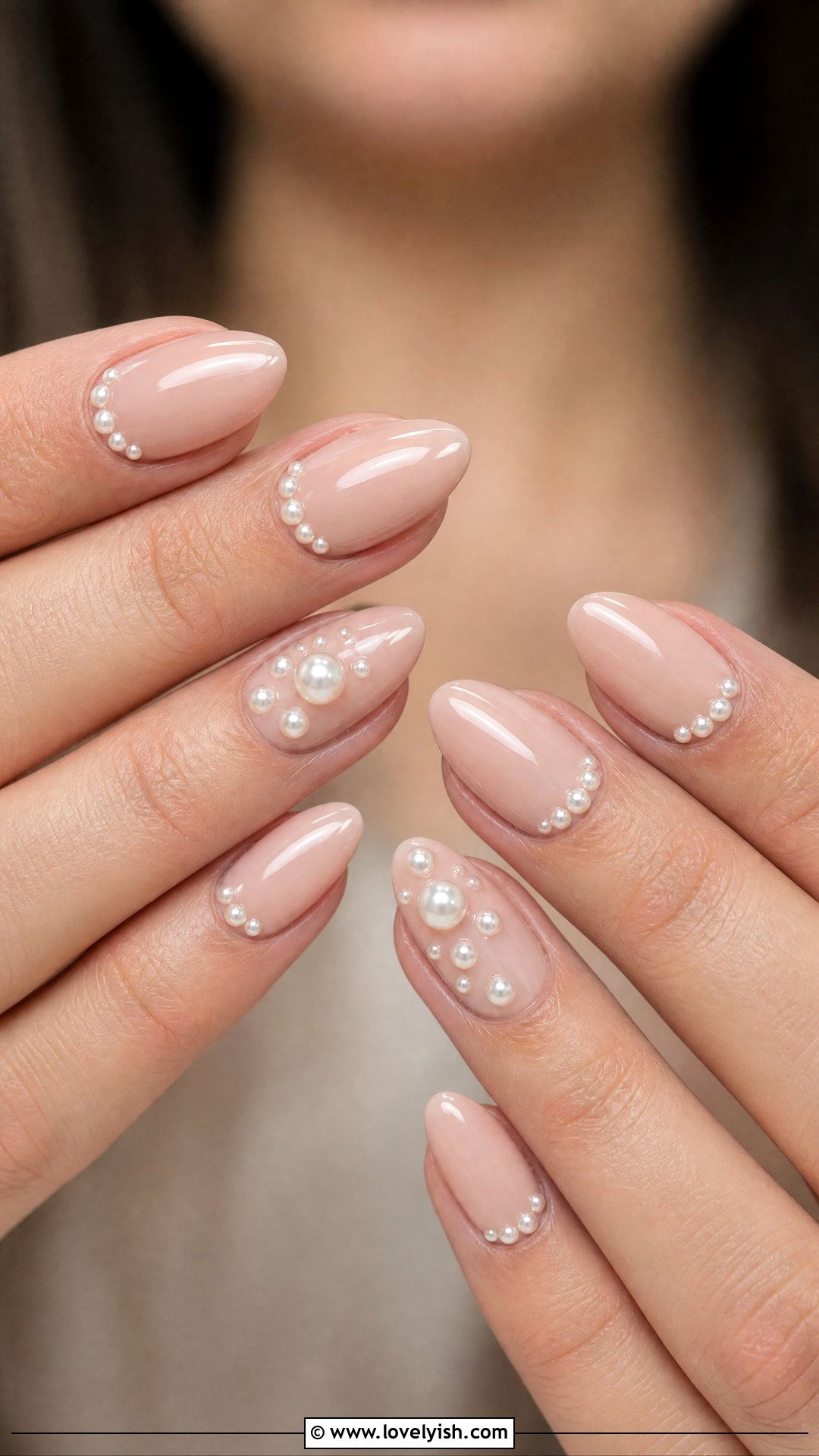 Nude with Pearl Embellishments - 50 medium nails - 50 medium nails