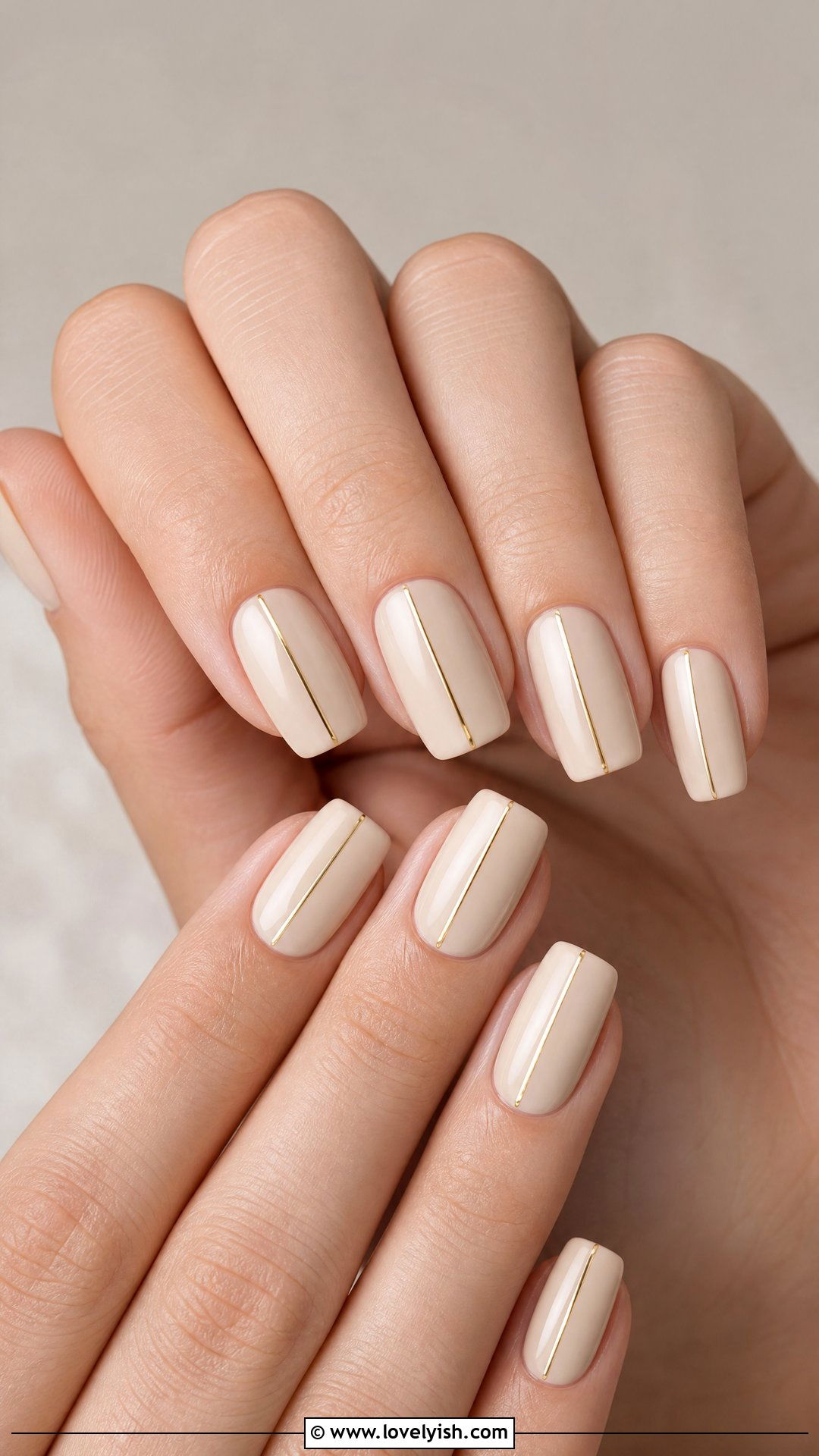 Nude with Thin Gold Line Nails - 50 classy nails - 50 classy nails