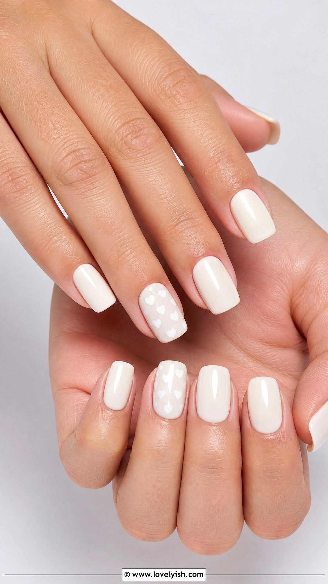 Nude with White Hearts Bridal Nails - 50 bridal nails - 50 bridal nails
