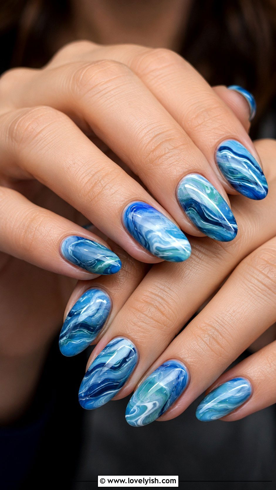 Ocean Blue Water Marble Nails - 38 marble nail designs - 38 marble nail designs