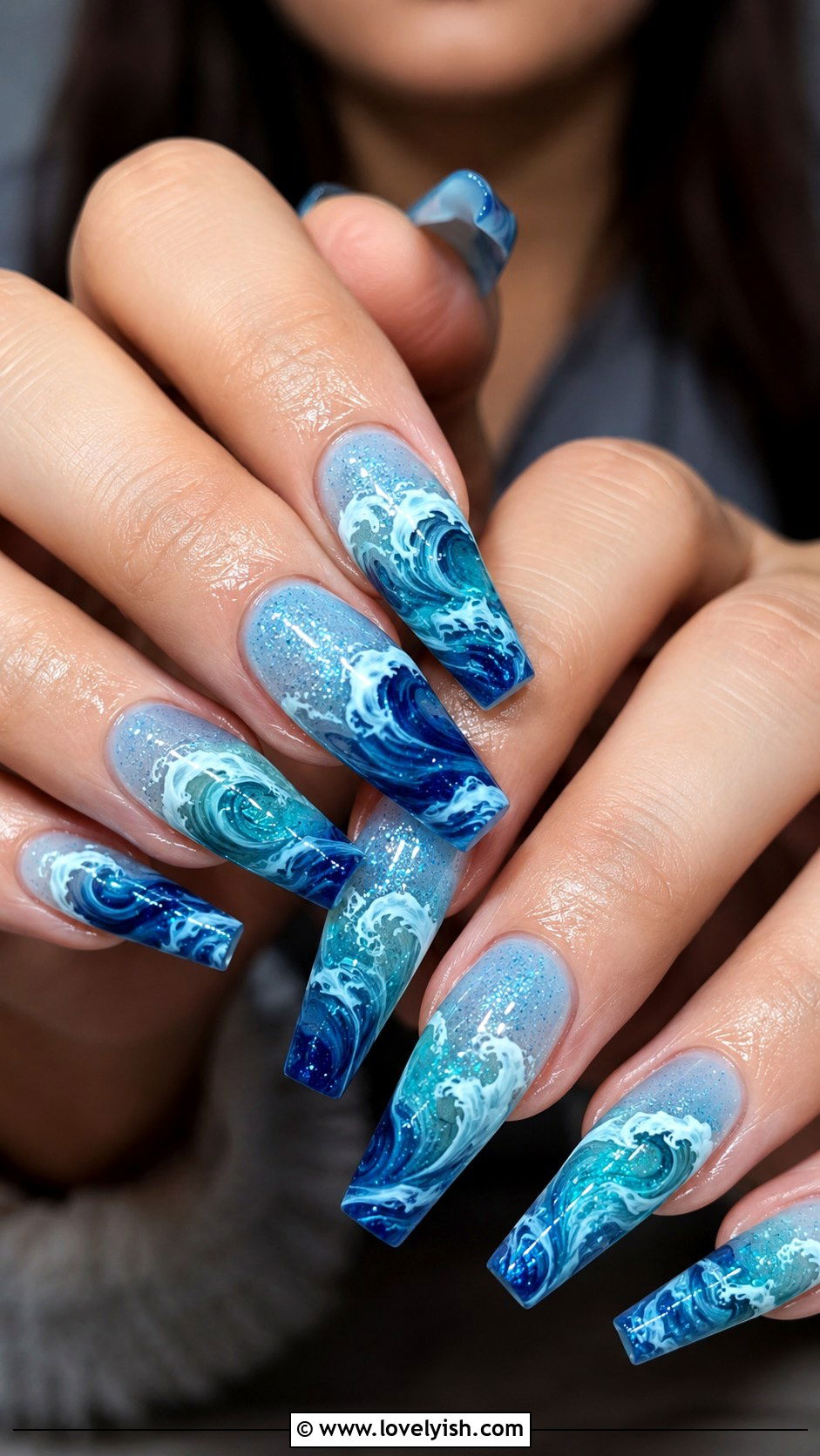 Ocean Blue Wave Nails - 34 nail design for summer - 34 nail design for summer