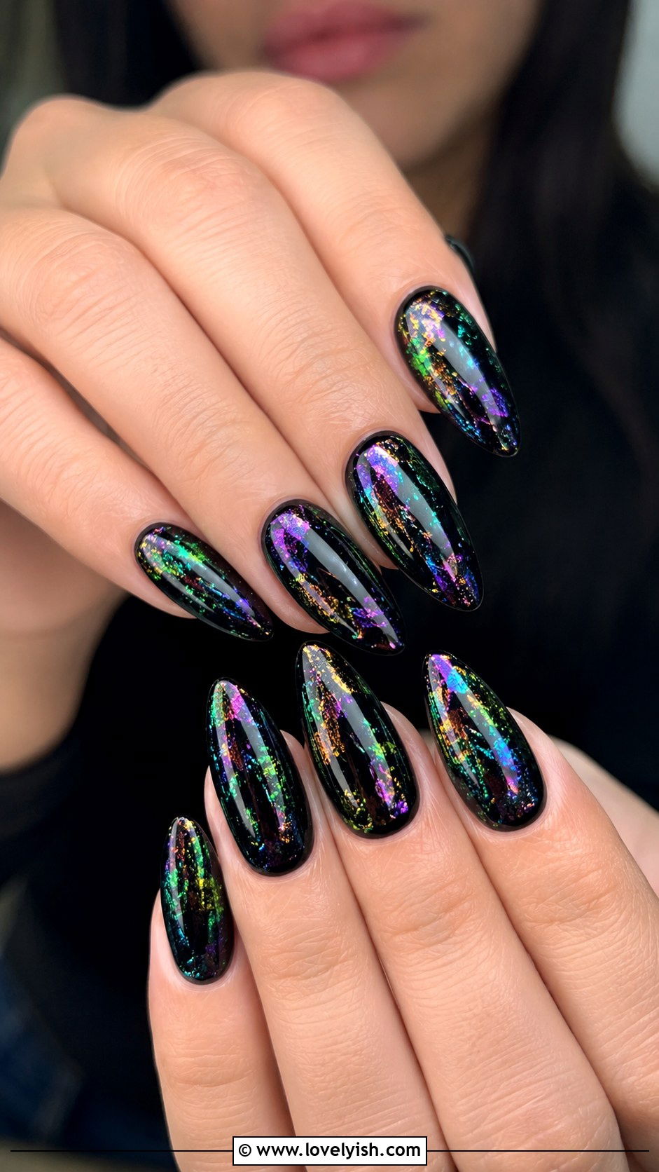 Oil Slick Iridescent Nails - 25 edgy nail designs - 25 edgy nail designs