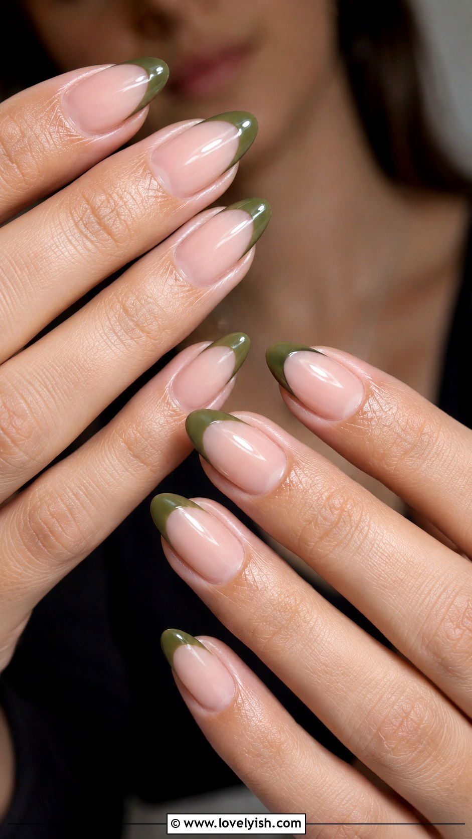 Olive Green French Tip Almond Nails - 50 almond french tip nails - 50 almond french tip nails