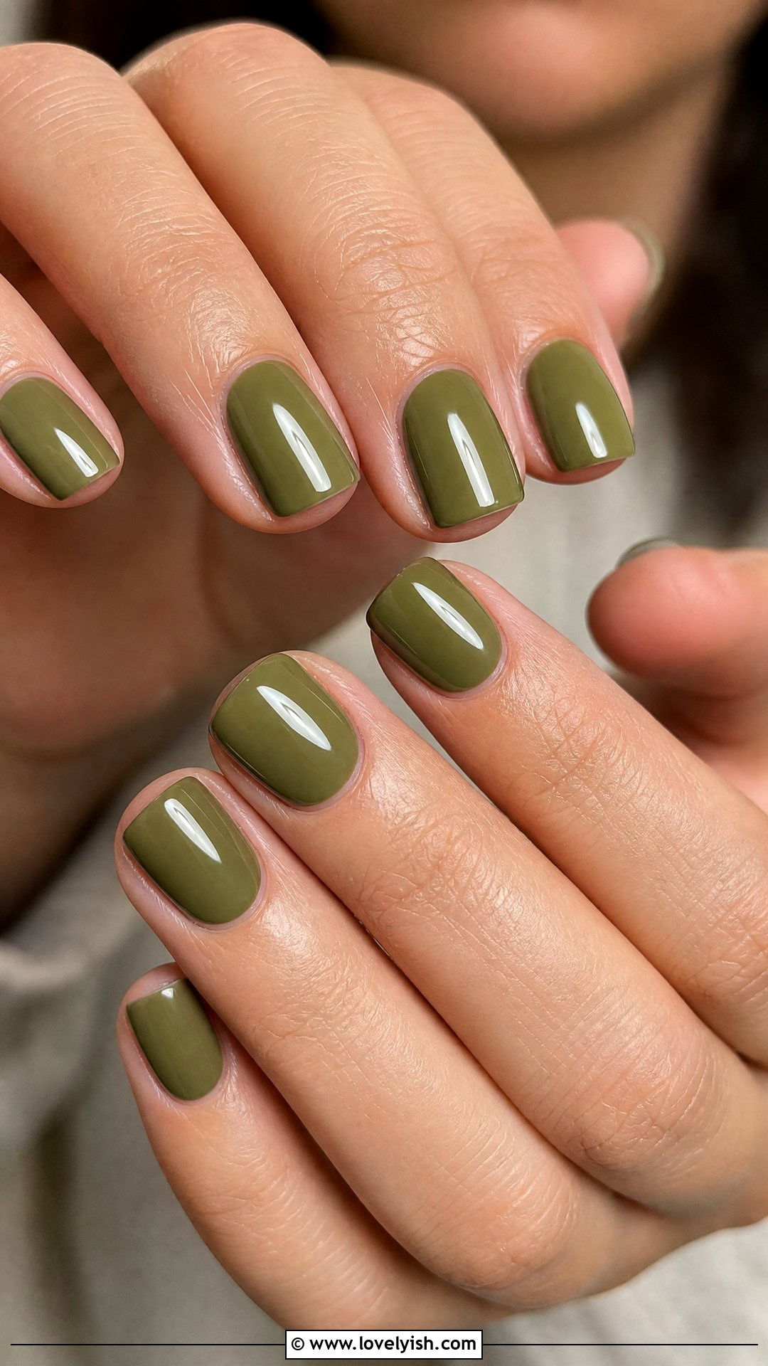 Olive Green Glossy Short Square Nails - 50 short square nails - 50 short square nails