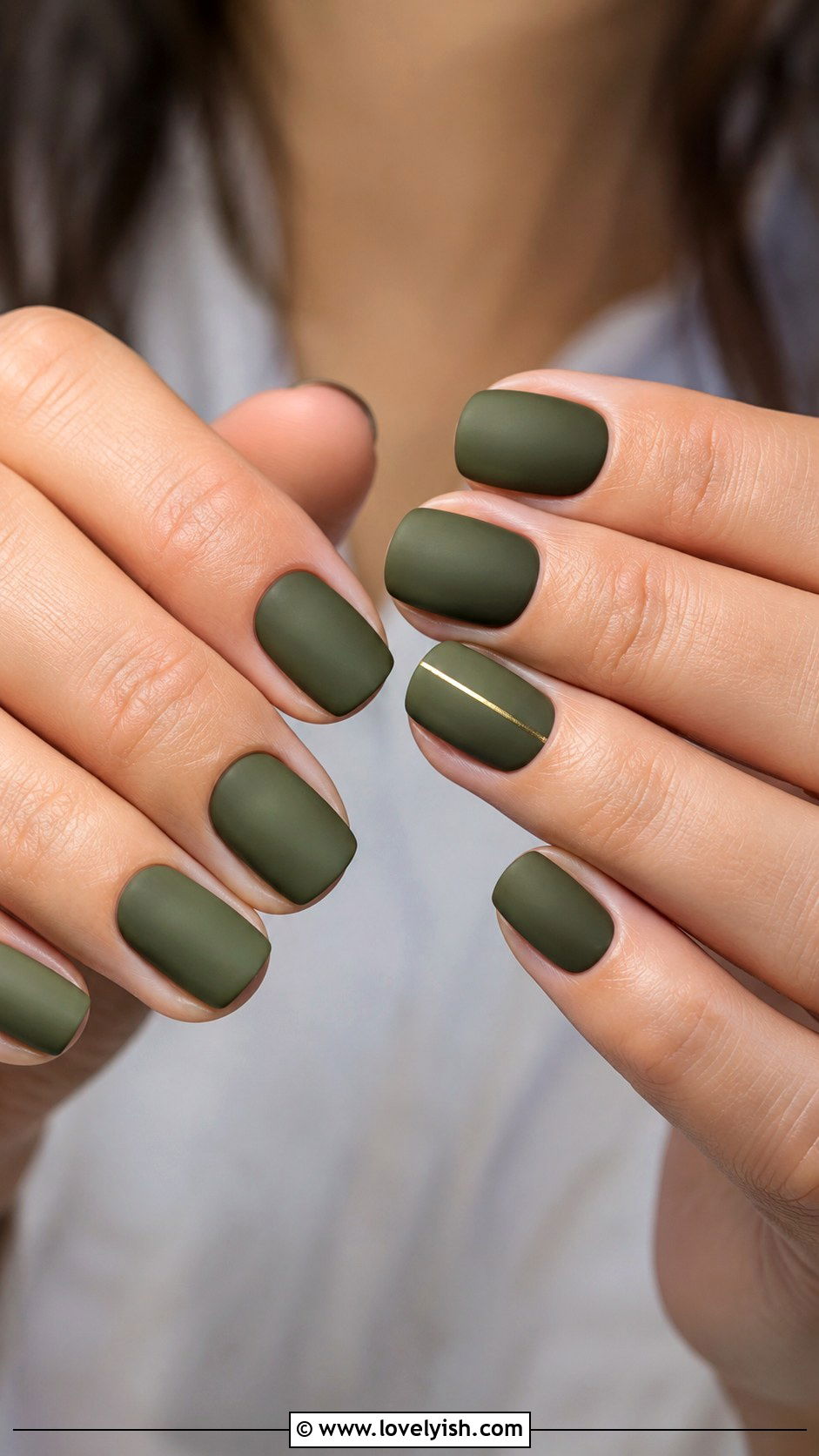 Olive Green Minimal Nails - 44 nails design - 44 nails design