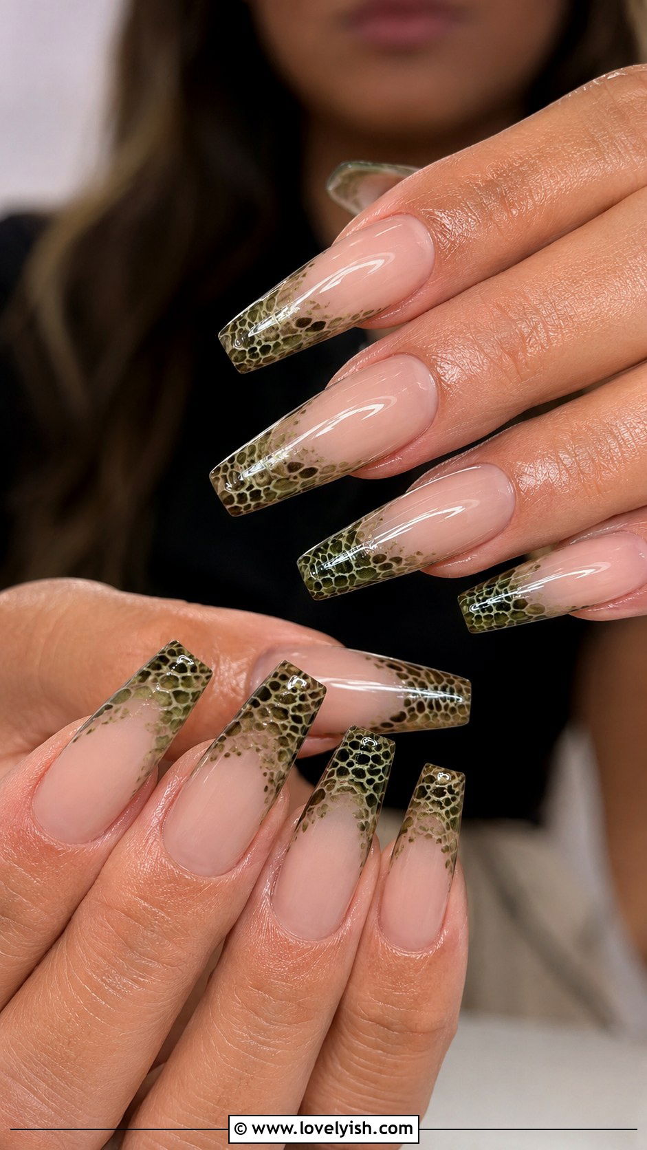 Olive Green Snakeskin Tip Nails - 50 green nails - 50 green nails
