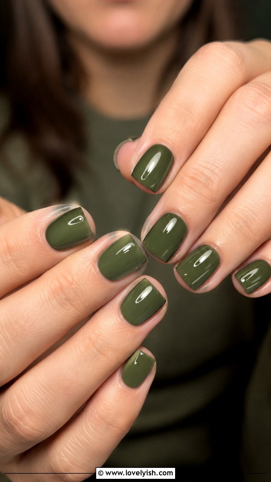 Olive Green Solid Nails - 50 quick nail designs - 50 quick nail designs