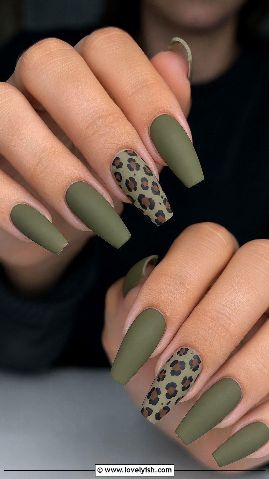 Olive Green With Leopard Print Nails - 25 green nail design ideas - 25 green nail design ideas