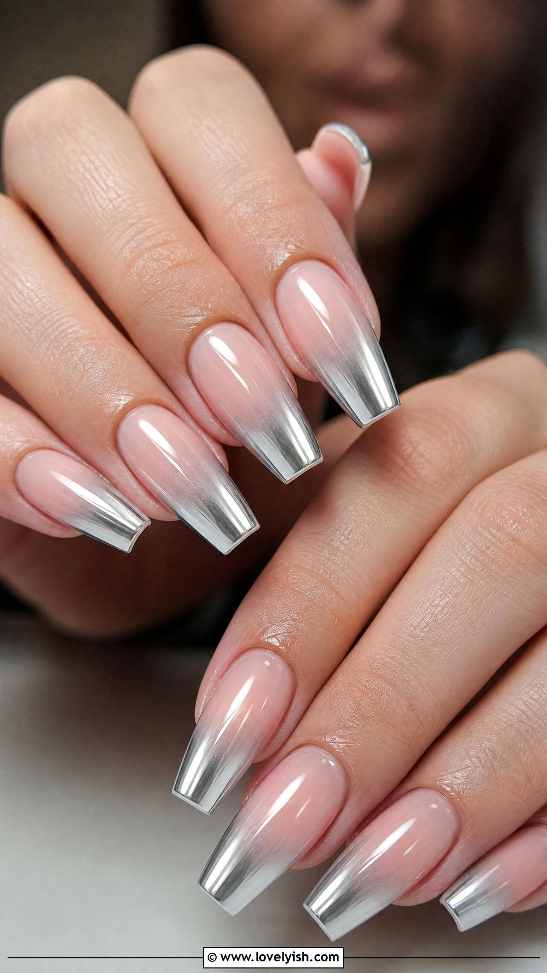 Ombre Chrome French Tip Nails - 50 chrome french tip nails - 50 chrome french tip nails