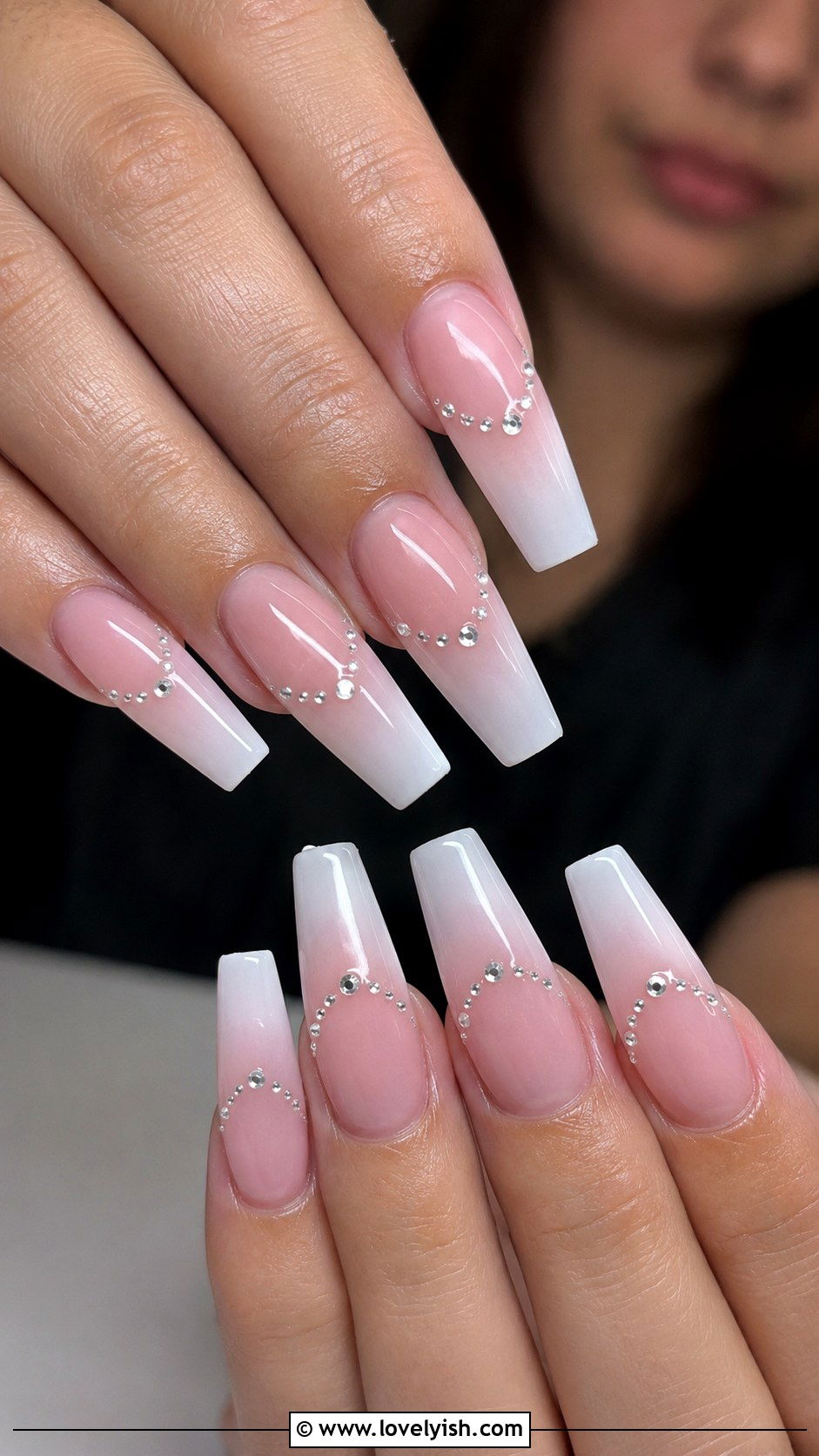 Ombre French Nails with Rhinestones - 50 ombre french nails - 50 ombre french nails