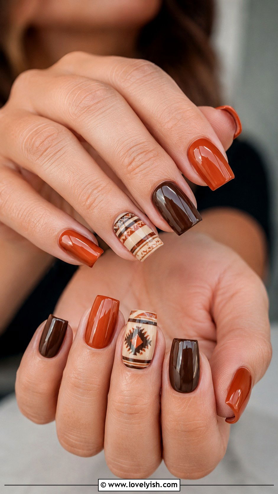 Orange and Brown Southwestern Nails - 50 western nail designs - 50 western nail designs