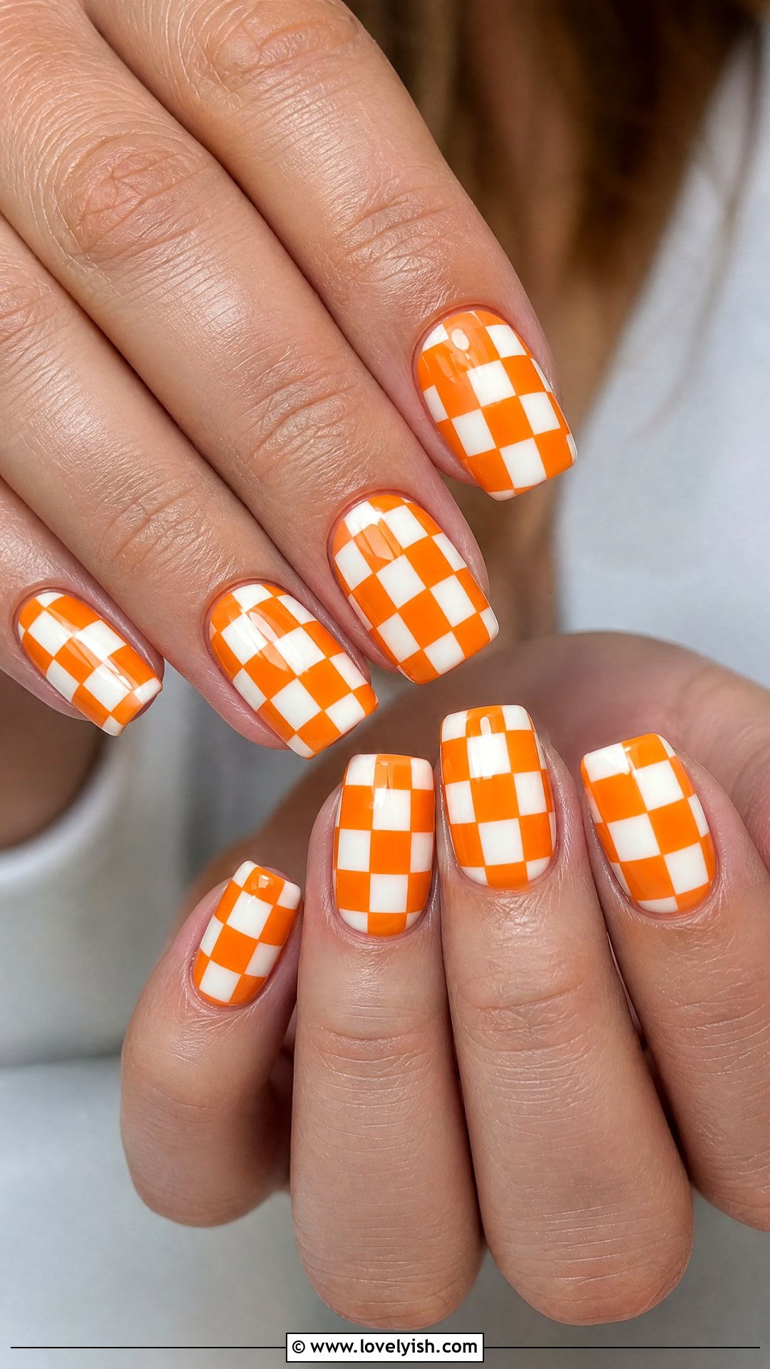 Orange and White Checkered Nails - 50 checkered nails - 50 checkered nails