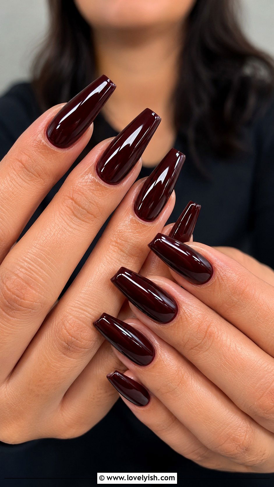 Oxblood Glossy Coffin Nails - 25 edgy nail designs - 25 edgy nail designs