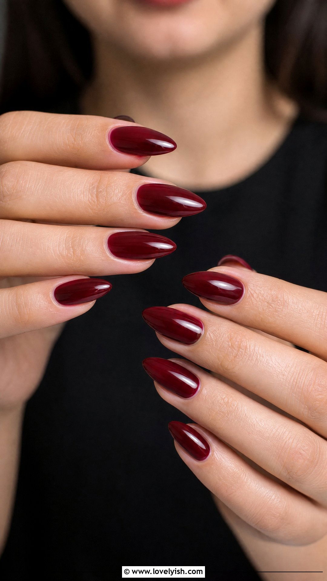 Oxblood Red Almond Nails - 50 dark nail designs - 50 dark nail designs