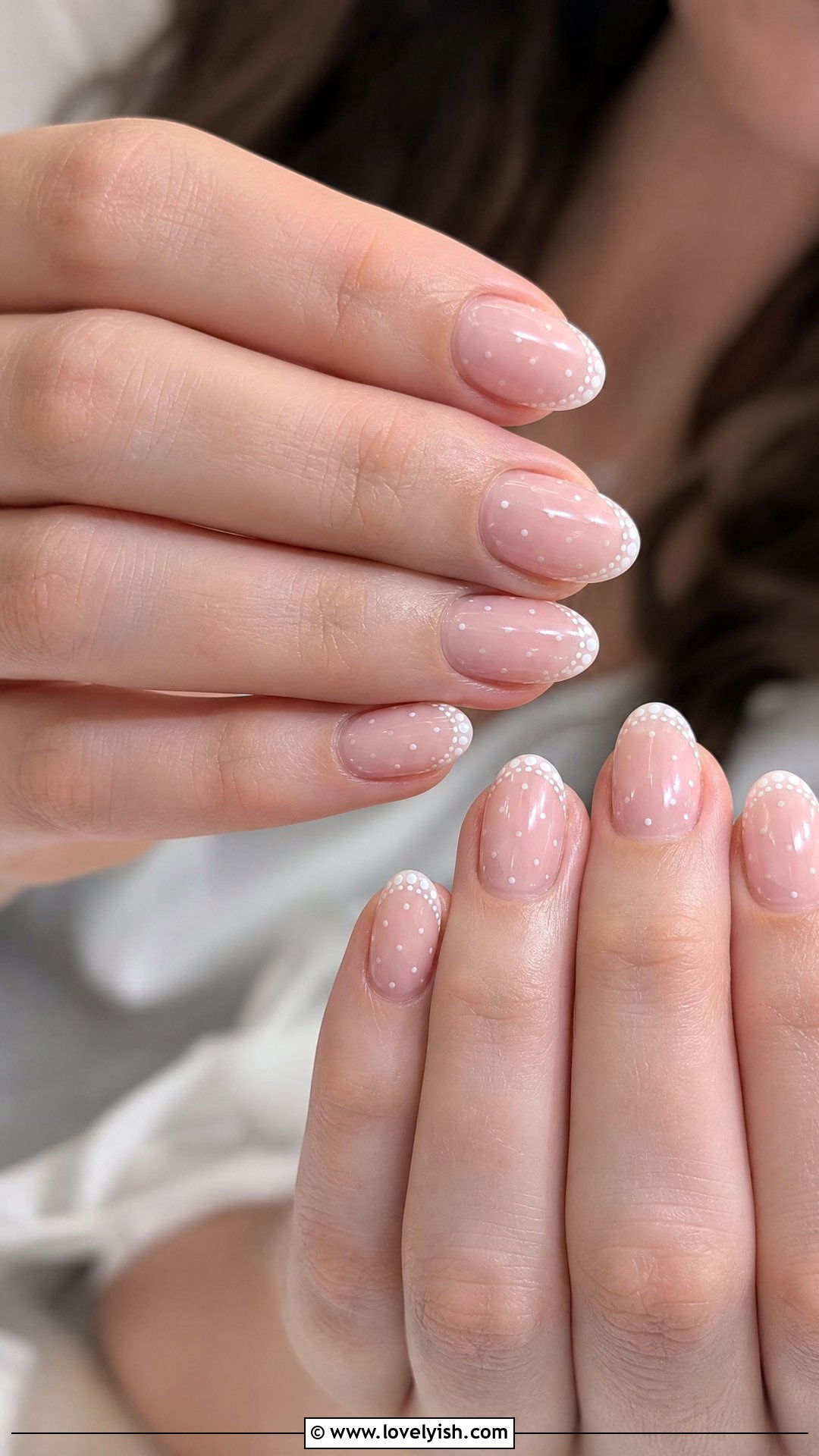 Pale Pink Dotted French Nails - 50 dainty nails - 50 dainty nails