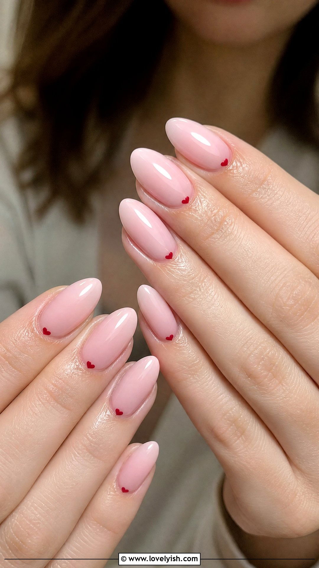 Pale Pink Nails with Micro French Hearts - 33 minimalist nail designs - 33 minimalist nail designs