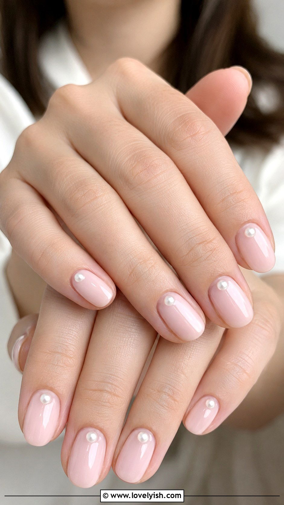 Pale Pink Nails with Single Pearl - 33 minimalist nail designs - 33 minimalist nail designs