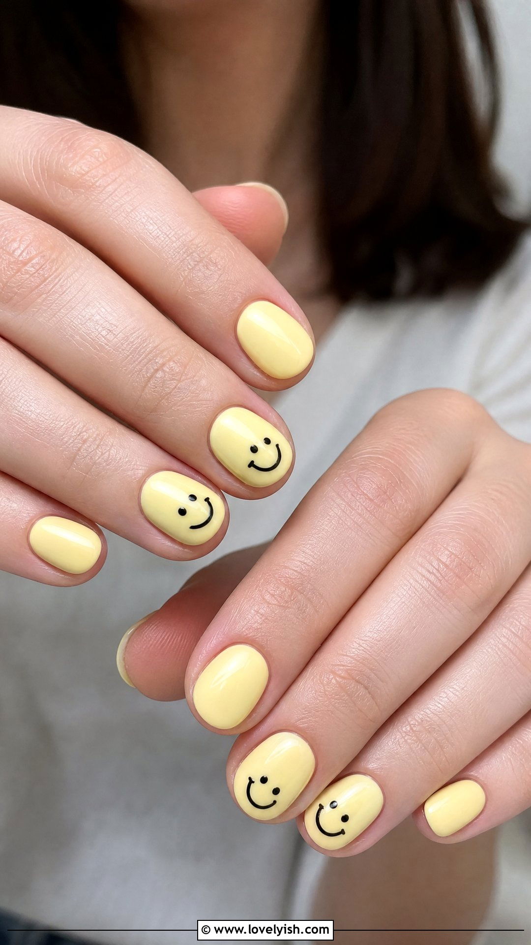 Pale Yellow Smiley Nails - 46 easy nail designs - 46 easy nail designs